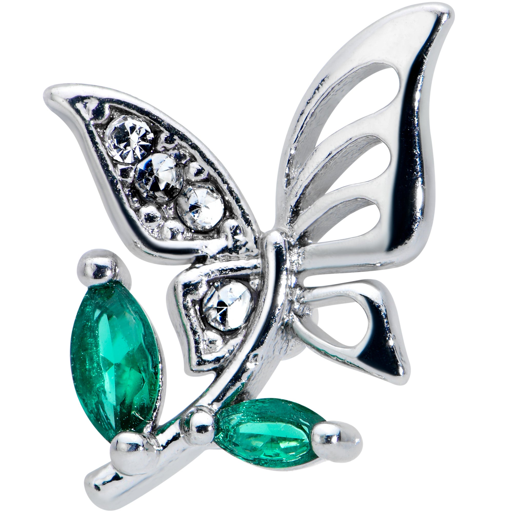 16 Gauge 1/4 Clear Green Gem Flora Butterfly Cartilage Tragus Earring