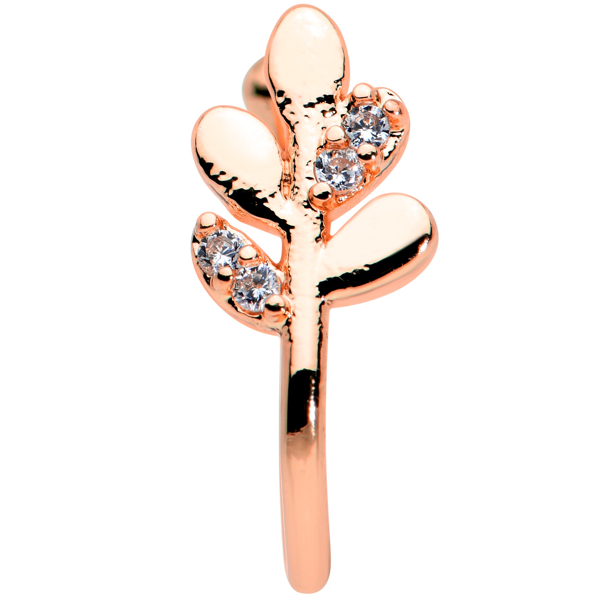 Clear Gem Rose Gold Tone Leaves of Love Clip On Fake Nose Ring