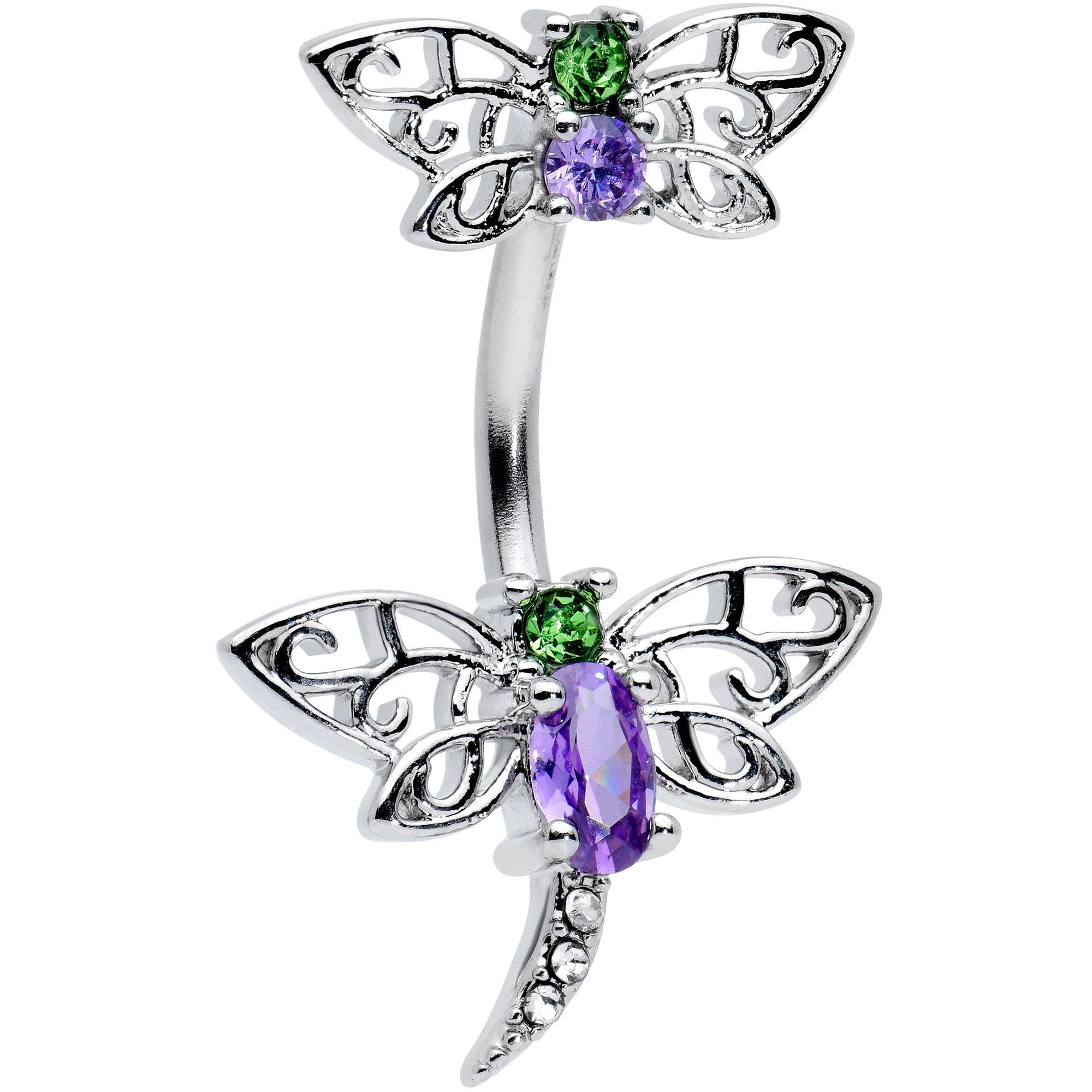 Clear Green Purple Gem Butterfly Dragonfly Double Mount Belly Ring