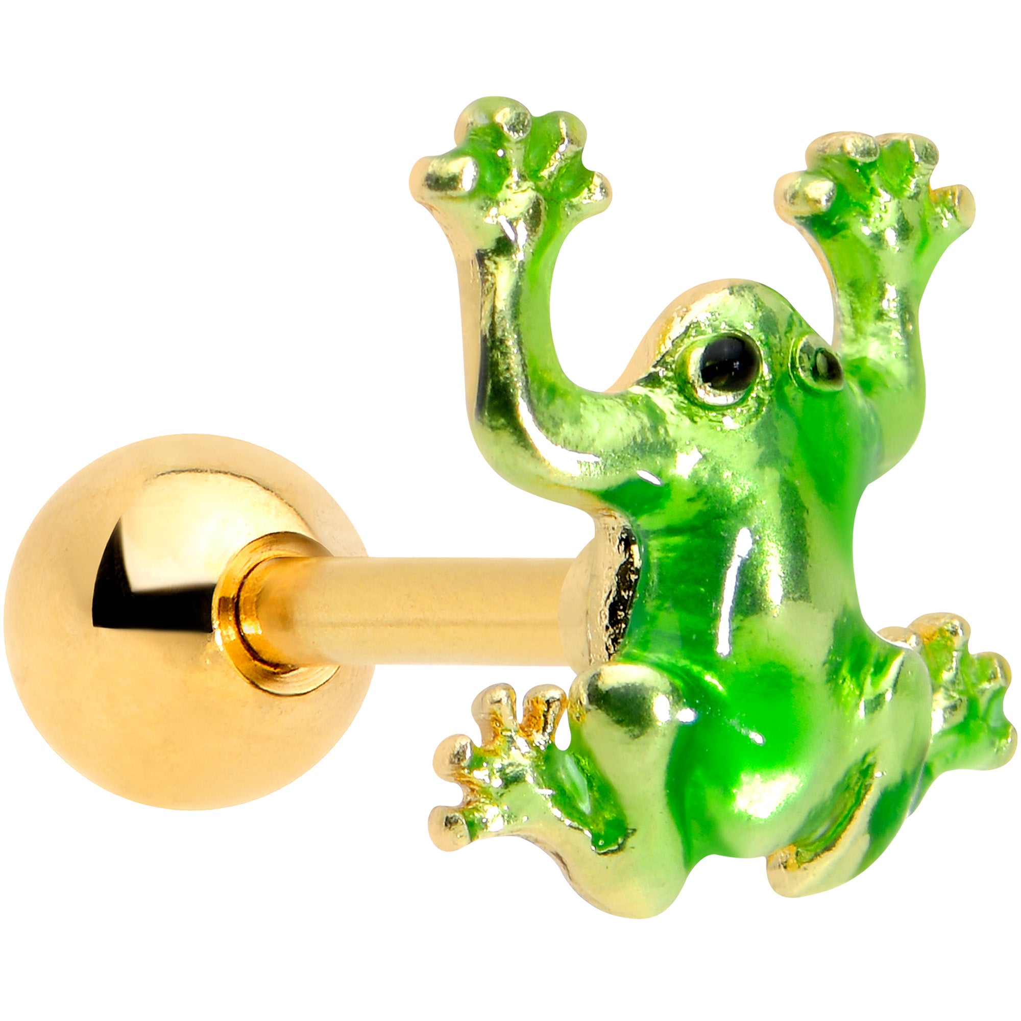 16 Gauge 1/4 Gold Tone Green Tree Frog Cartilage Tragus Earring