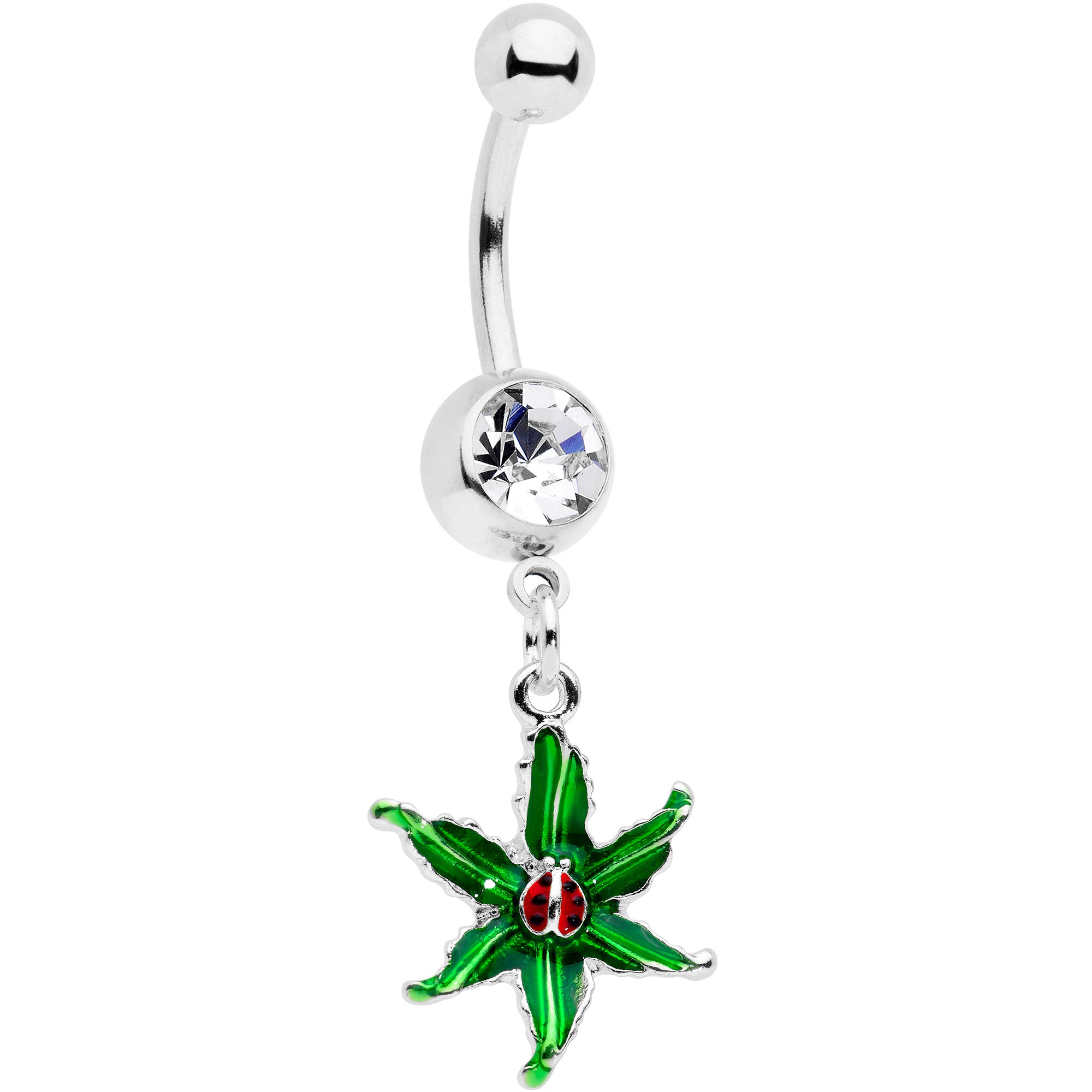 Clear Gem Tiny Ladybug Leaves Dangle Belly Ring