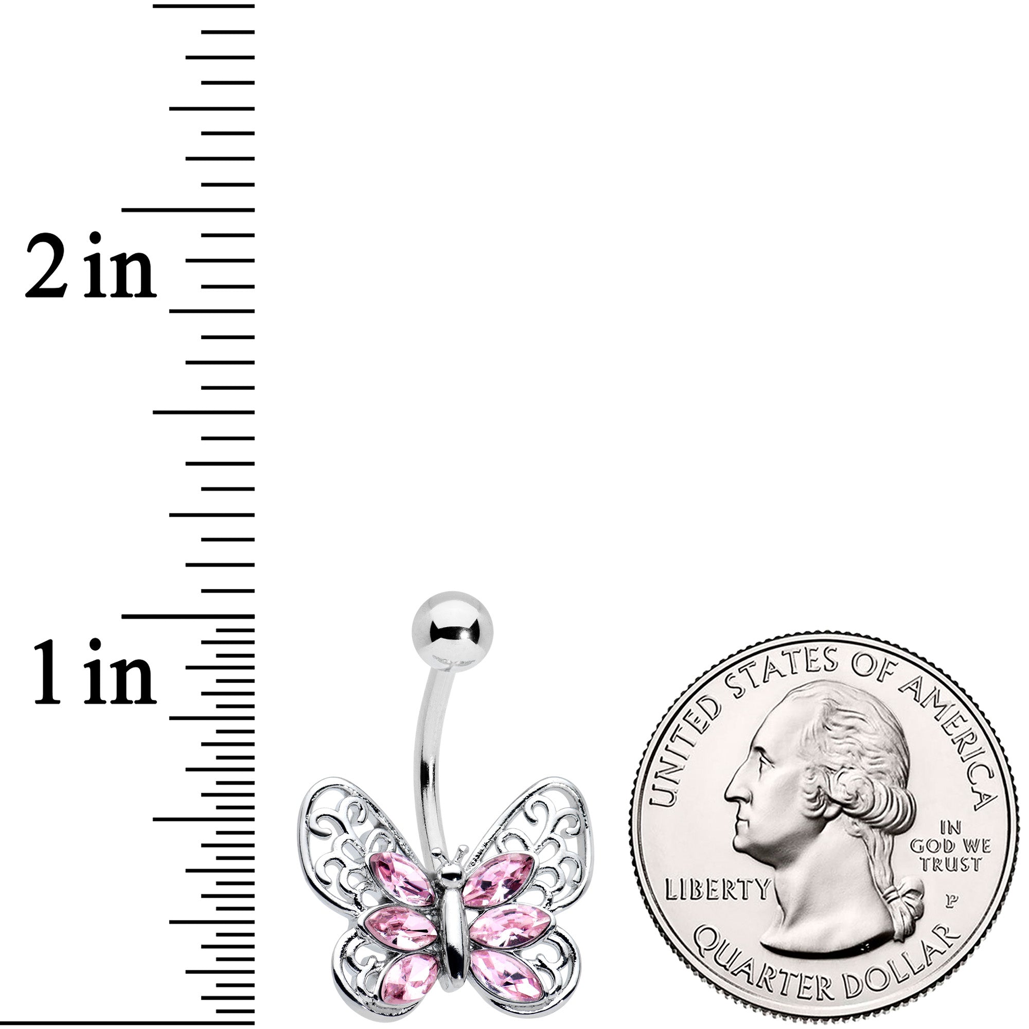 Pink Gem Lacy Butterfly Belly Ring