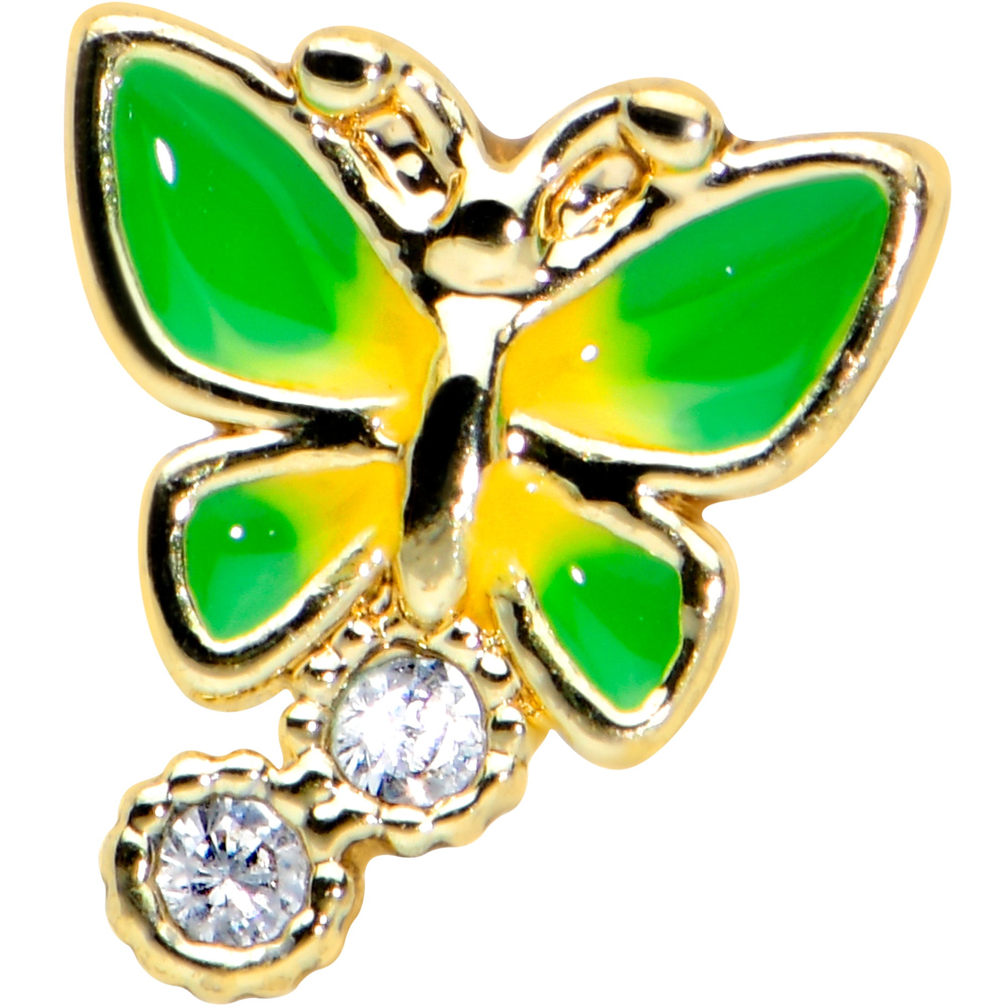 20 Gauge 1/4 Clear CZ Gem Sweet Green Wing Butterfly Nose Bone