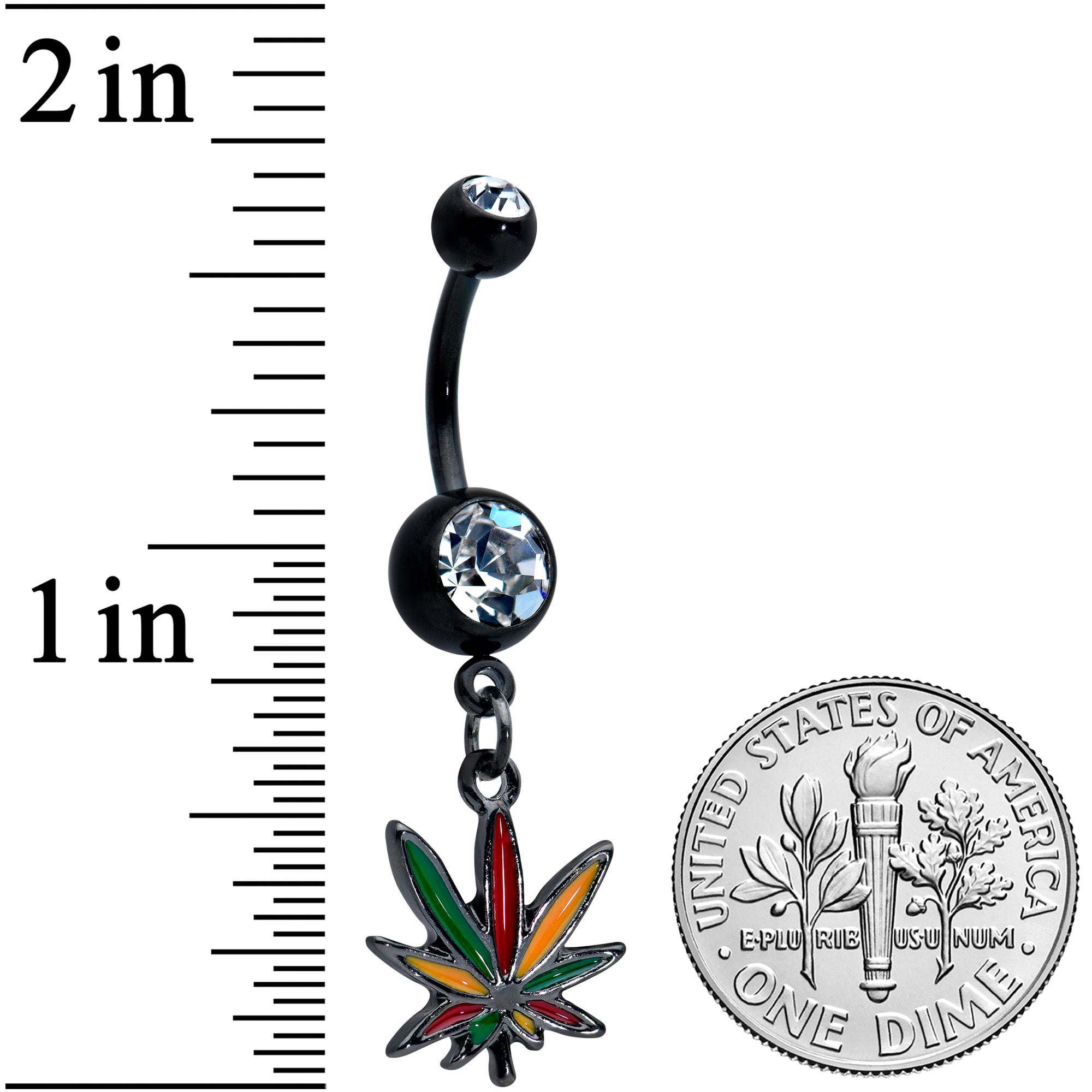 Clear Gem Black Multicolor Pot Leaf Weed Dangle Belly Ring