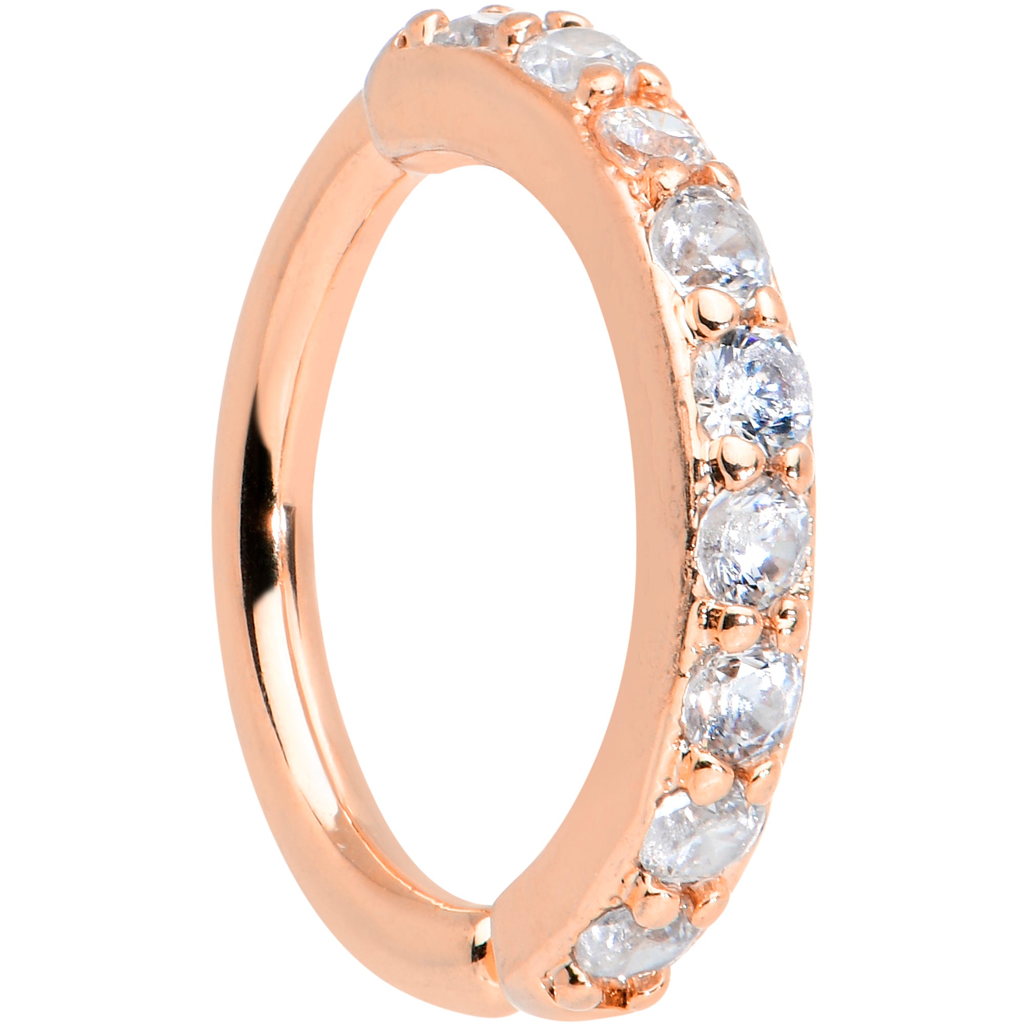 16 Gauge 5/16 Clear CZ Gem Rose Gold Tone Forward Facing Closure Ring