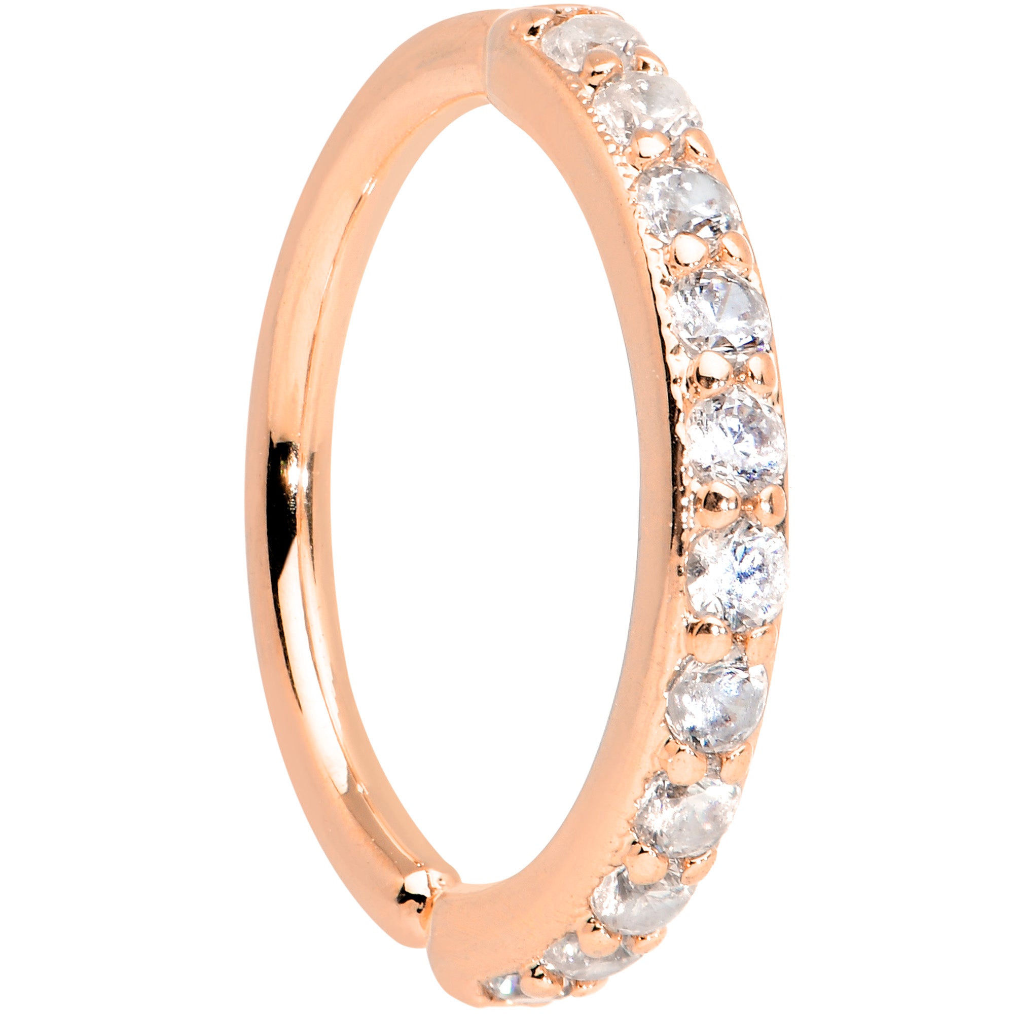 16 Gauge 3/8 Clear CZ Gem Rose Gold Tone Forward Facing Closure Ring