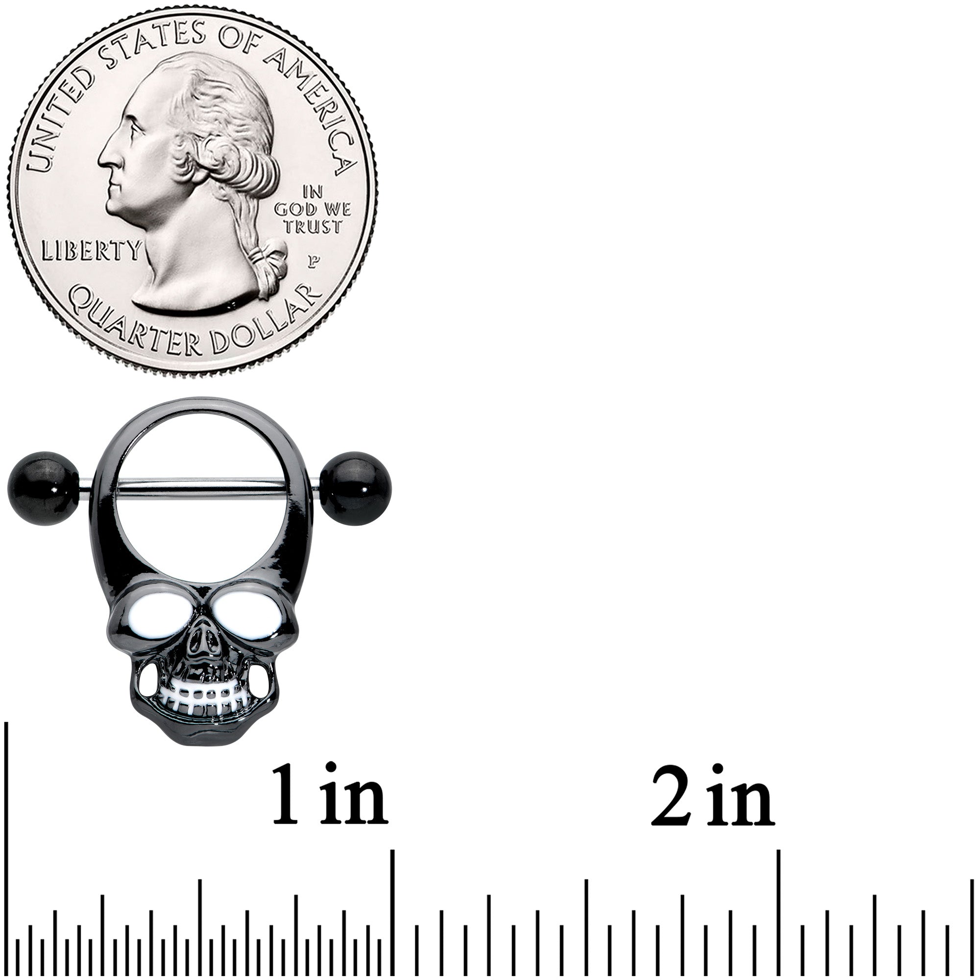 14 Gauge 1/2 Black Grinning Skull Nipple Shield Set