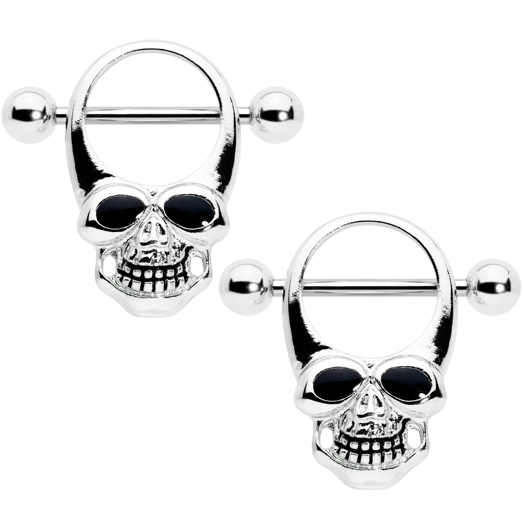 14 Gauge 1/2 Grinning Skull Halloween Nipple Shield Set