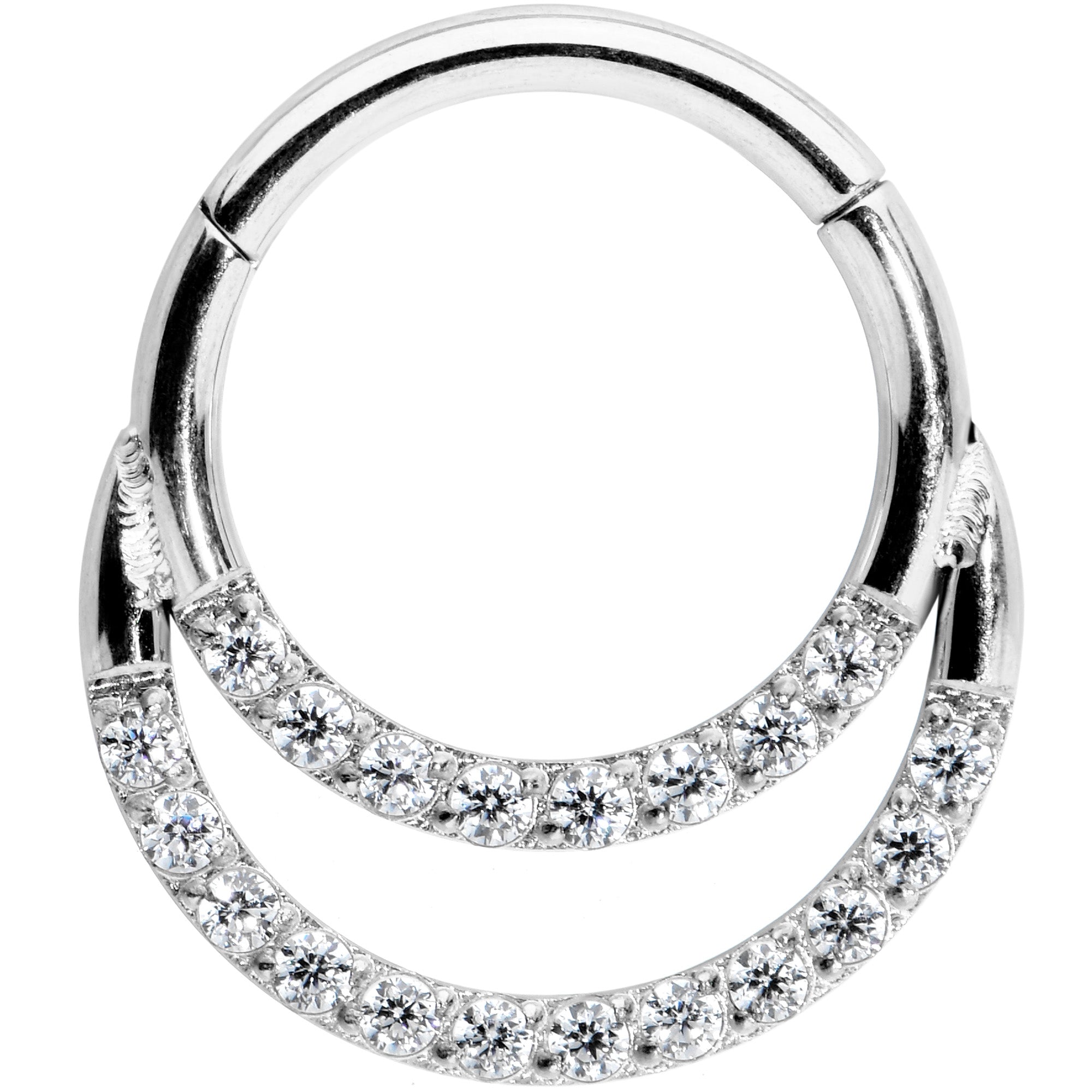 16 Gauge 5/16 Clear CZ Gem Double Row Hinged Segment Ring