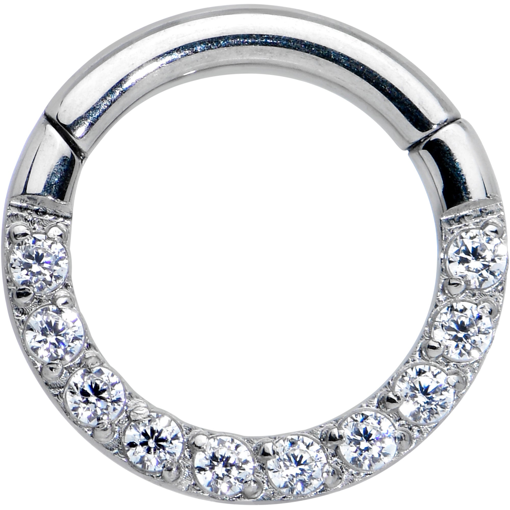 16 Gauge 1/4 Clear CZ Gem G23 Titanium Paved Hinged Segment Ring