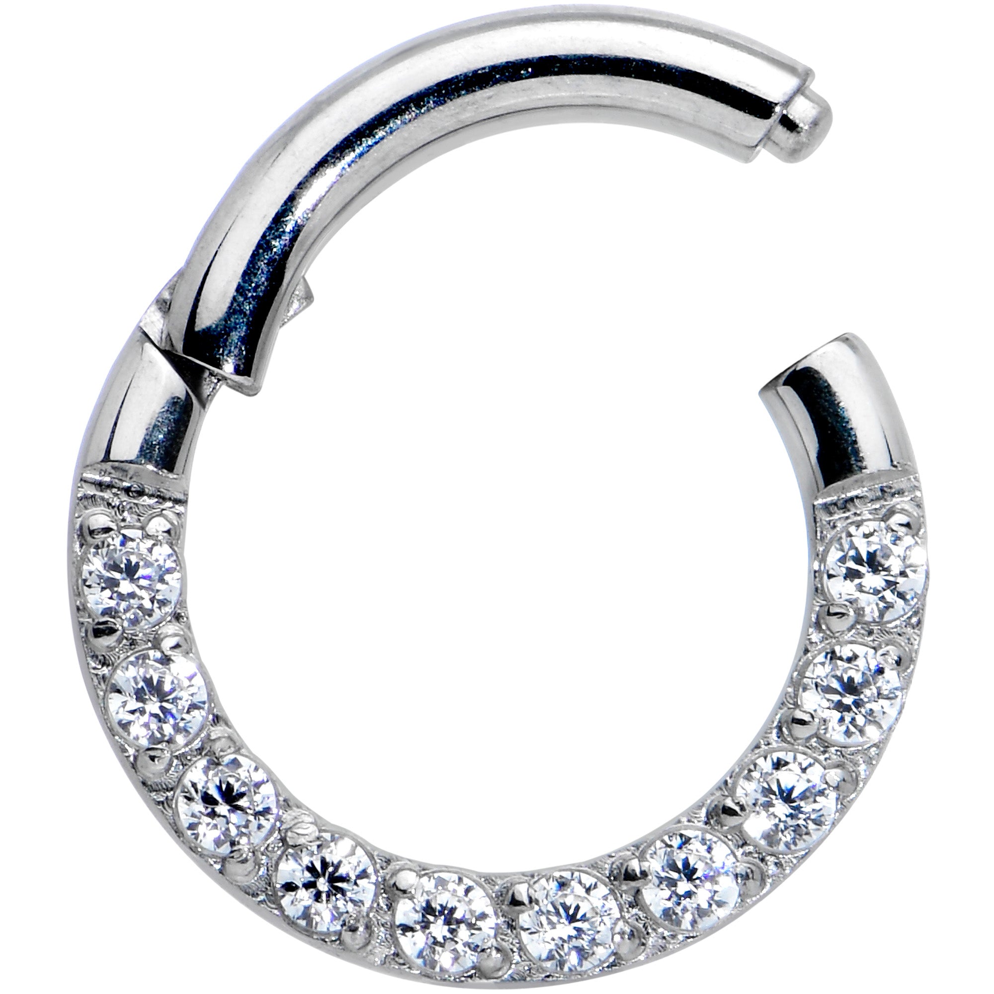 16 Gauge 1/4 Clear CZ Gem G23 Titanium Paved Hinged Segment Ring