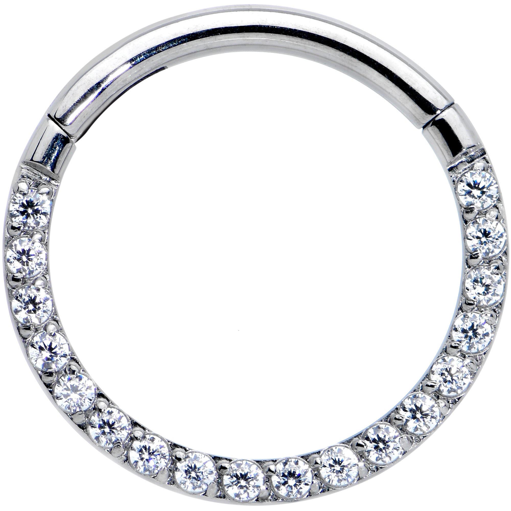 16 Gauge 3/8 Clear CZ Gem G23 Titanium Paved Hinged Segment Ring