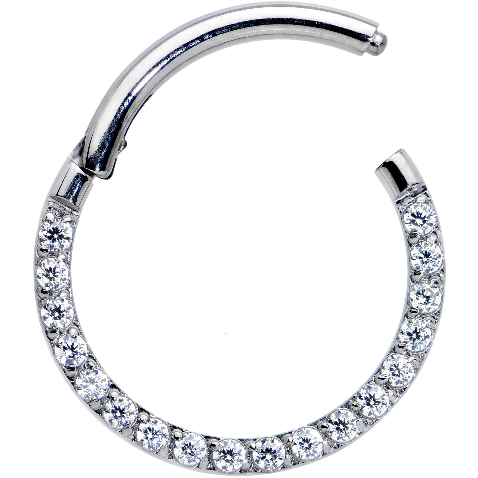 16 Gauge 3/8 Clear CZ Gem G23 Titanium Paved Hinged Segment Ring