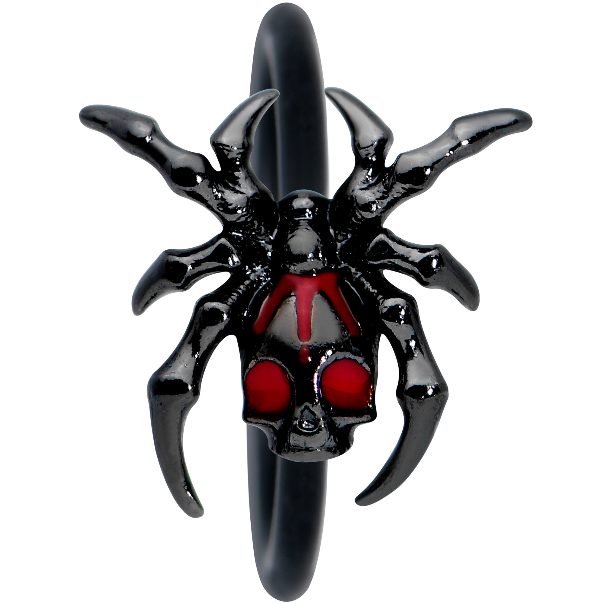 20 Gauge 5/16 Red Gem Black Spider Skull Halloween Nose Hoop