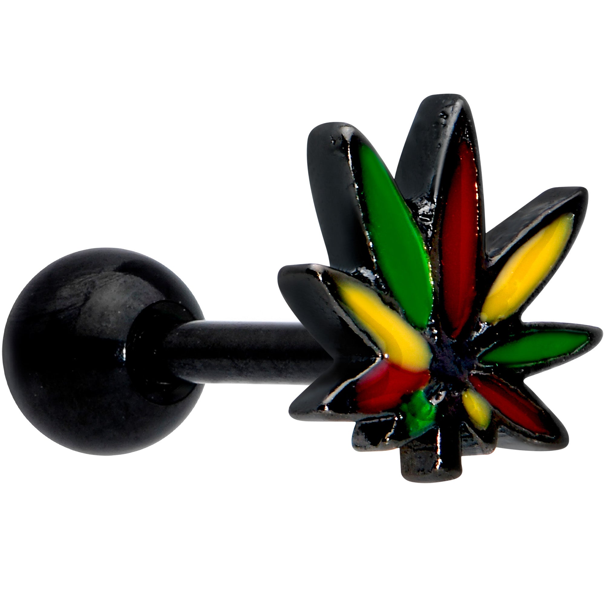 16 Gauge 1/4 Black Multicolor Pot Leaf Cartilage Tragus Earring