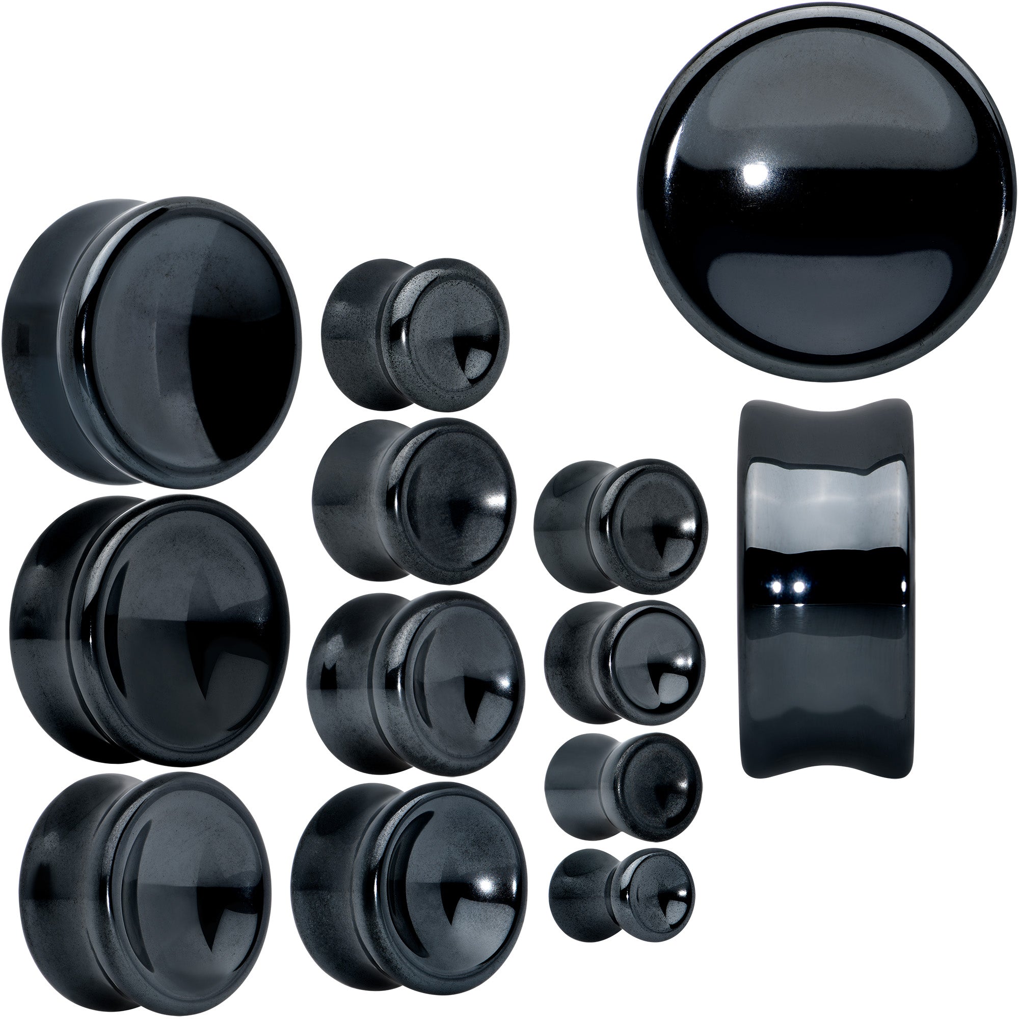 Black Hematite Concave Saddle Plug Set