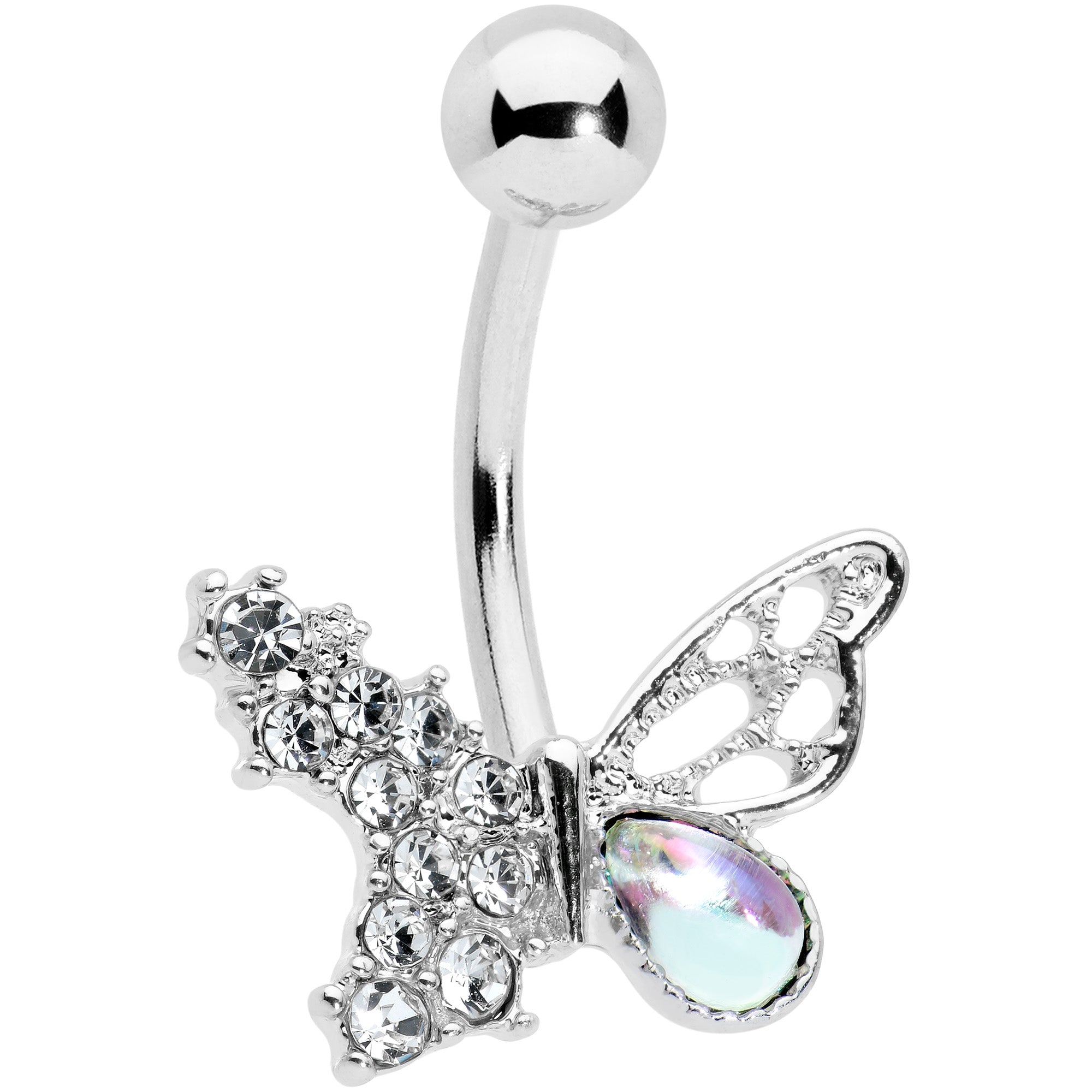 Clear Aurora Gem Super Glam Butterfly Belly Ring