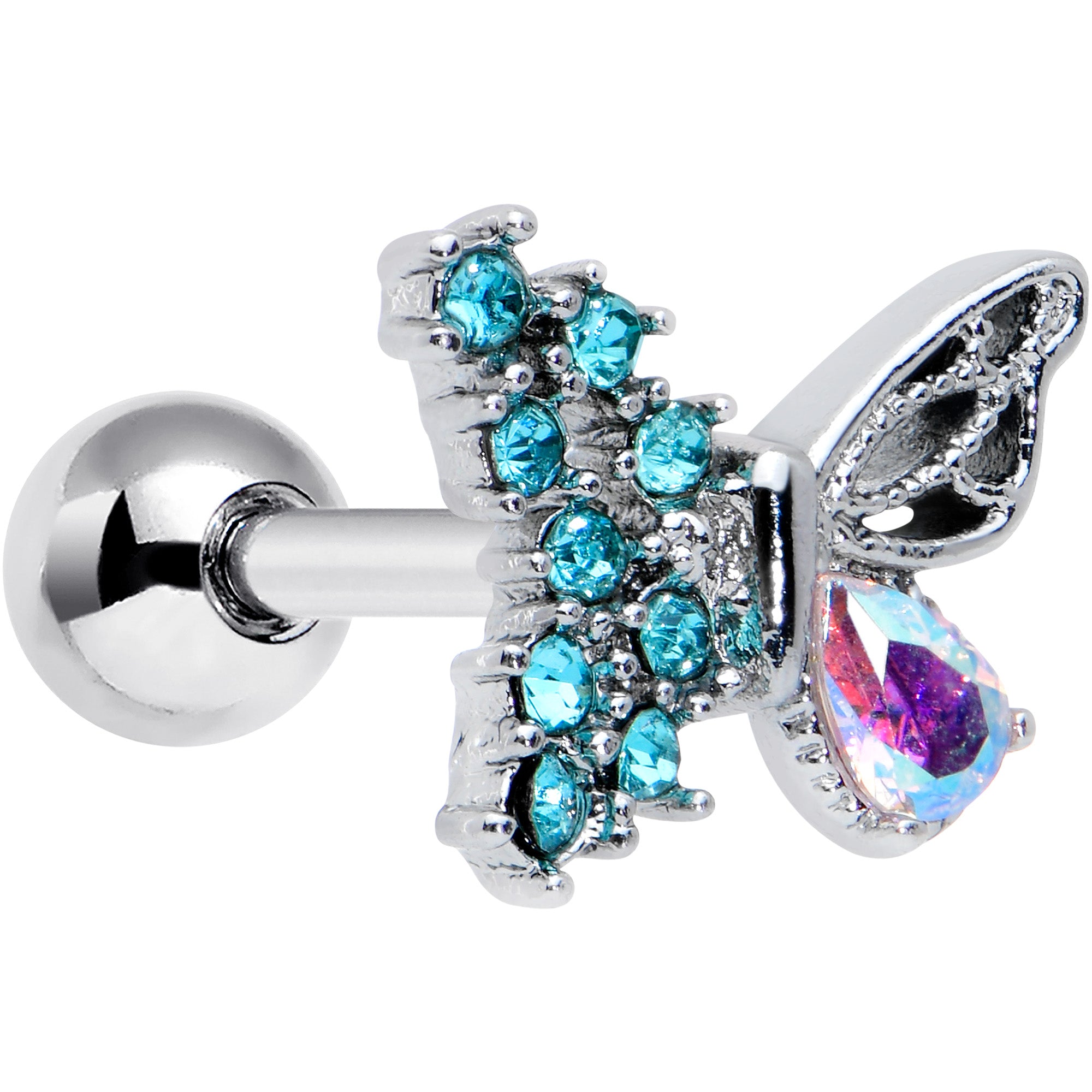 16 Gauge 1/4 Blue Gem Glam Butterfly Cartilage Tragus Earring