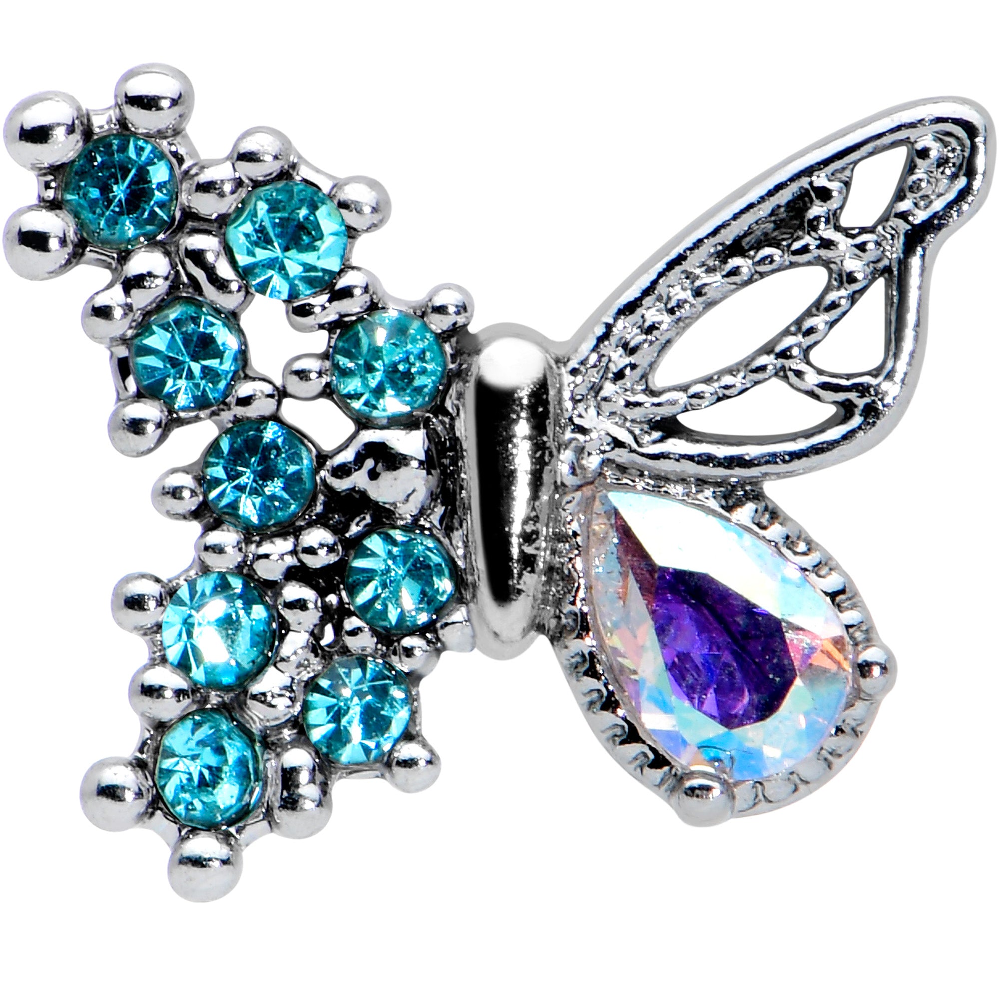 16 Gauge 1/4 Blue Gem Glam Butterfly Cartilage Tragus Earring