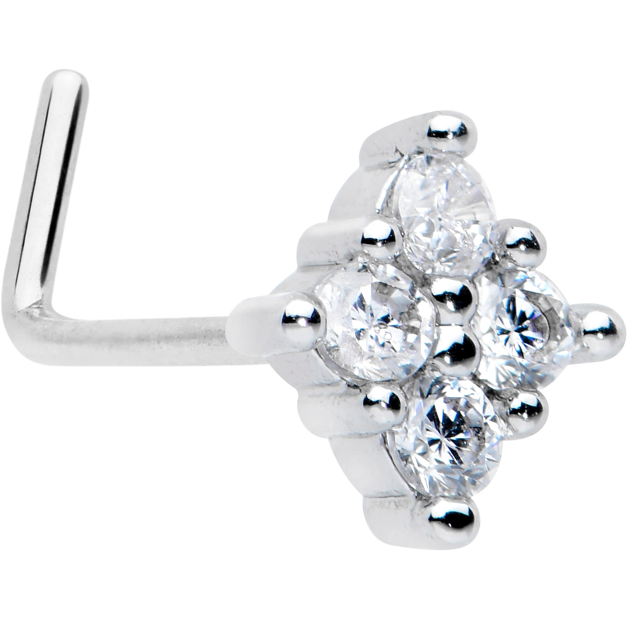 20 Gauge 1/4 Clear CZ Gem Simple Rhombus Classic L Shape Nose Ring