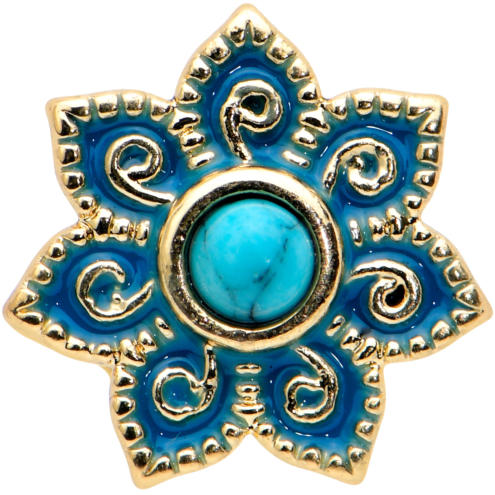 16 Gauge 1/4 Turquoise Gold Tone Baroque Flower Labret Monroe Tragus