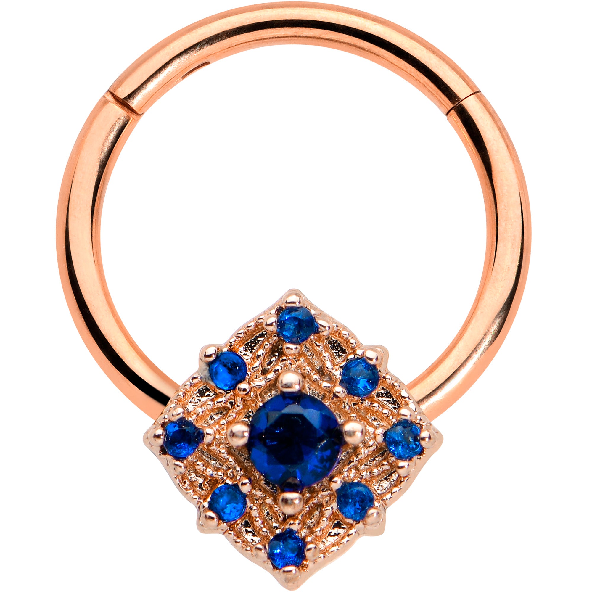 16 Gauge 3/8 Blue Gem Rose Gold Tone Night Star Hinged Segment Ring