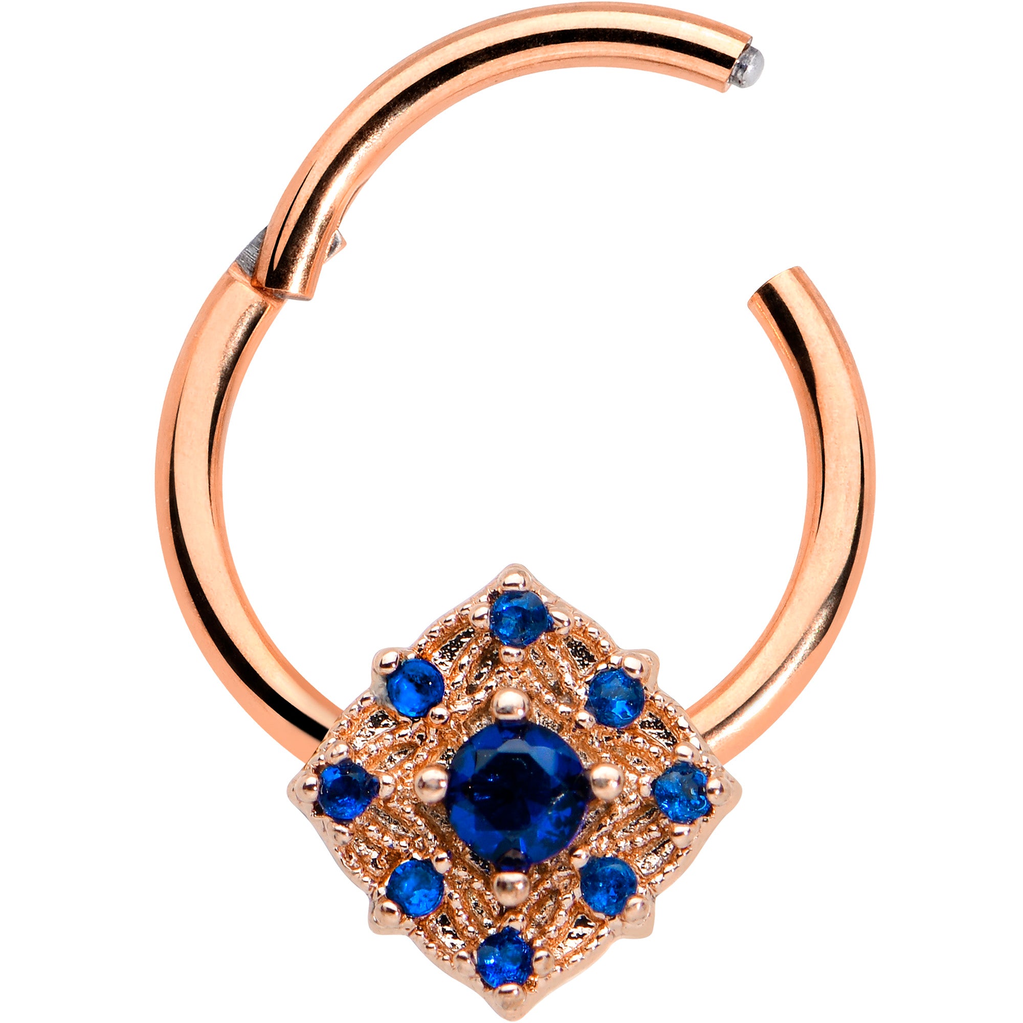 16 Gauge 3/8 Blue Gem Rose Gold Tone Night Star Hinged Segment Ring