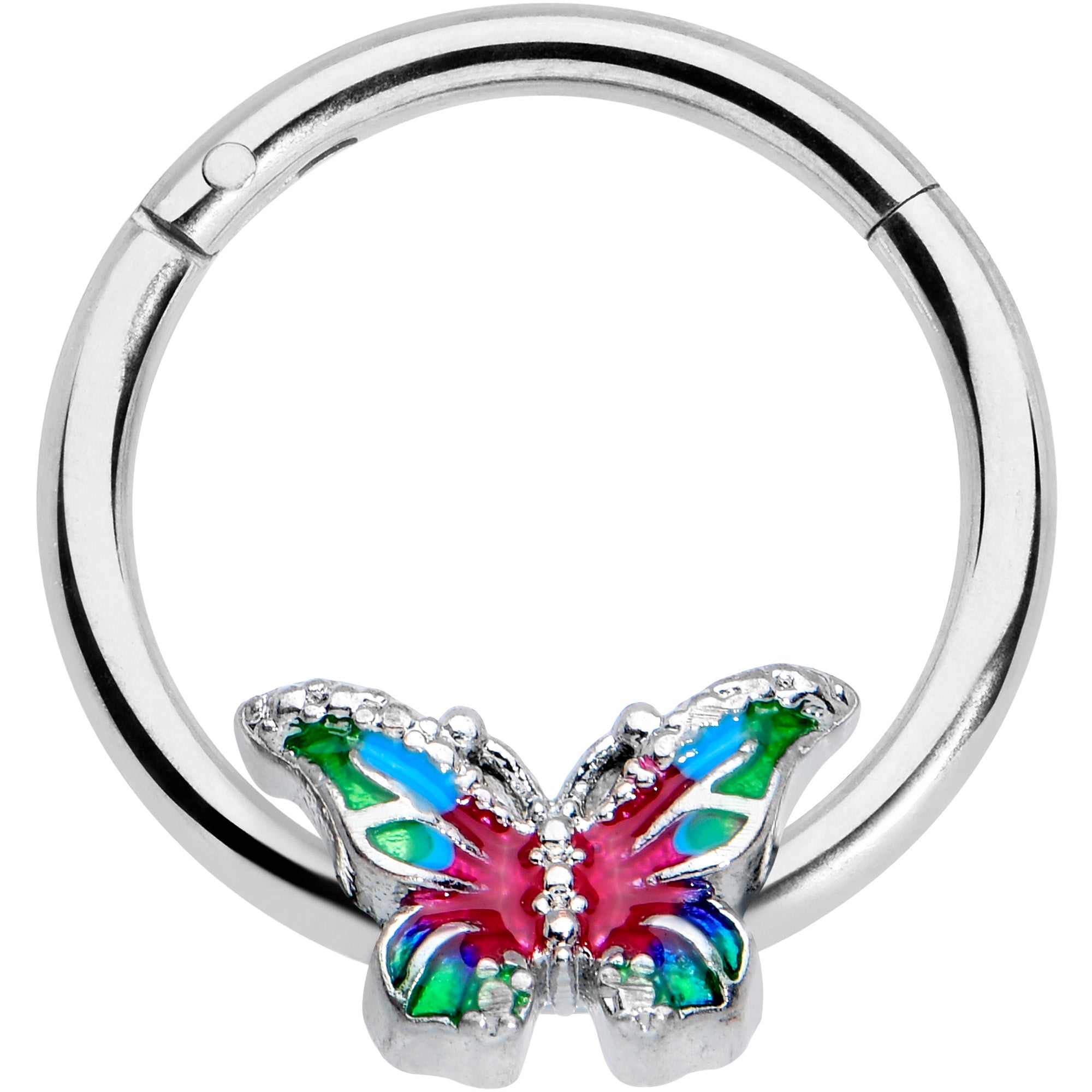 16 Gauge 3/8 Bright Beauty Textured Butterfly Hinged Segment Ring