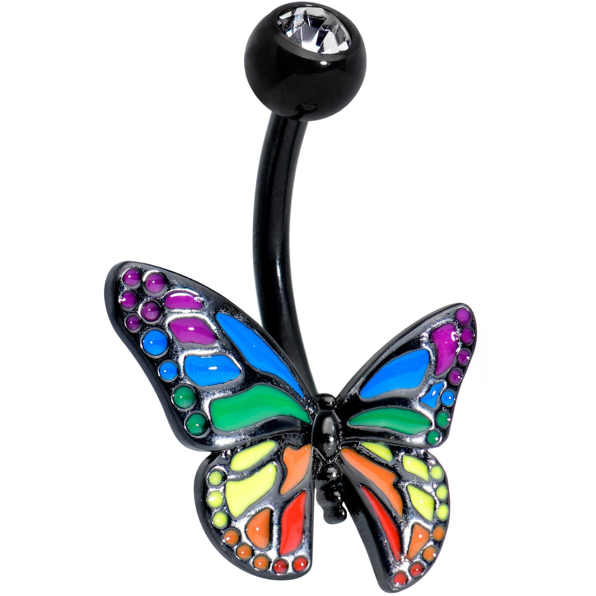 Clear Gem Black Rainbow Pride Butterfly Belly Ring