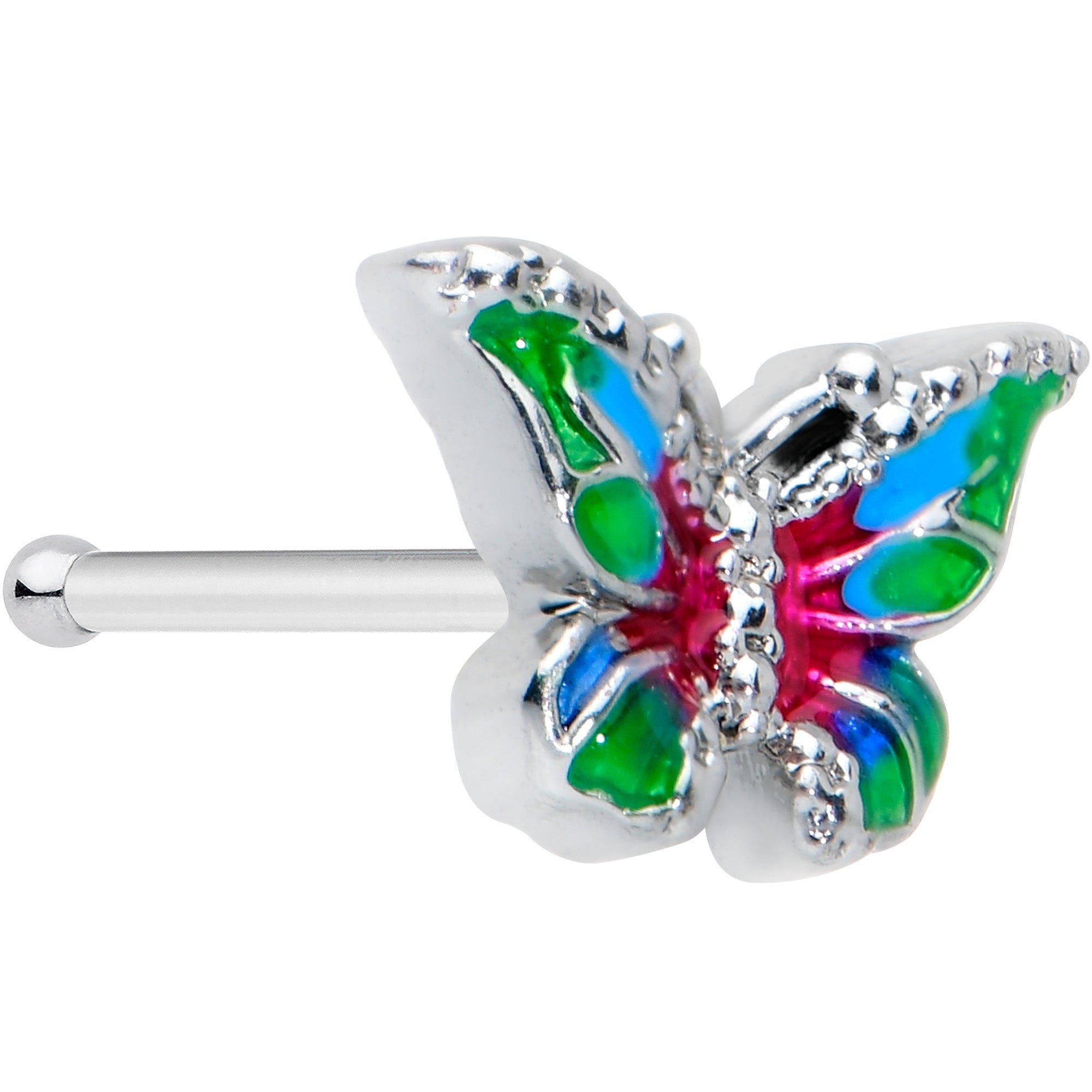 20 Gauge 1/4 Bright Beauty Textured Butterfly Nose Bone