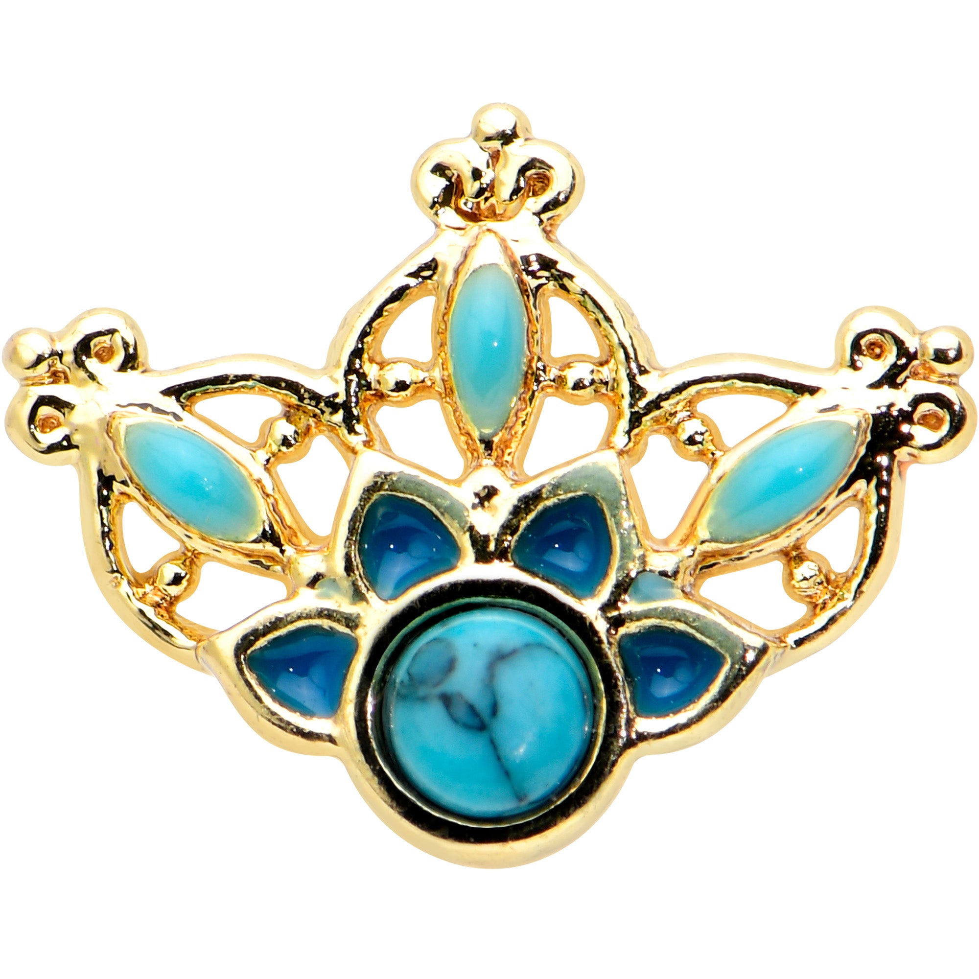 20 Gauge 1/4 Turquoise Gold Tone Opulent Flower Nose Bone