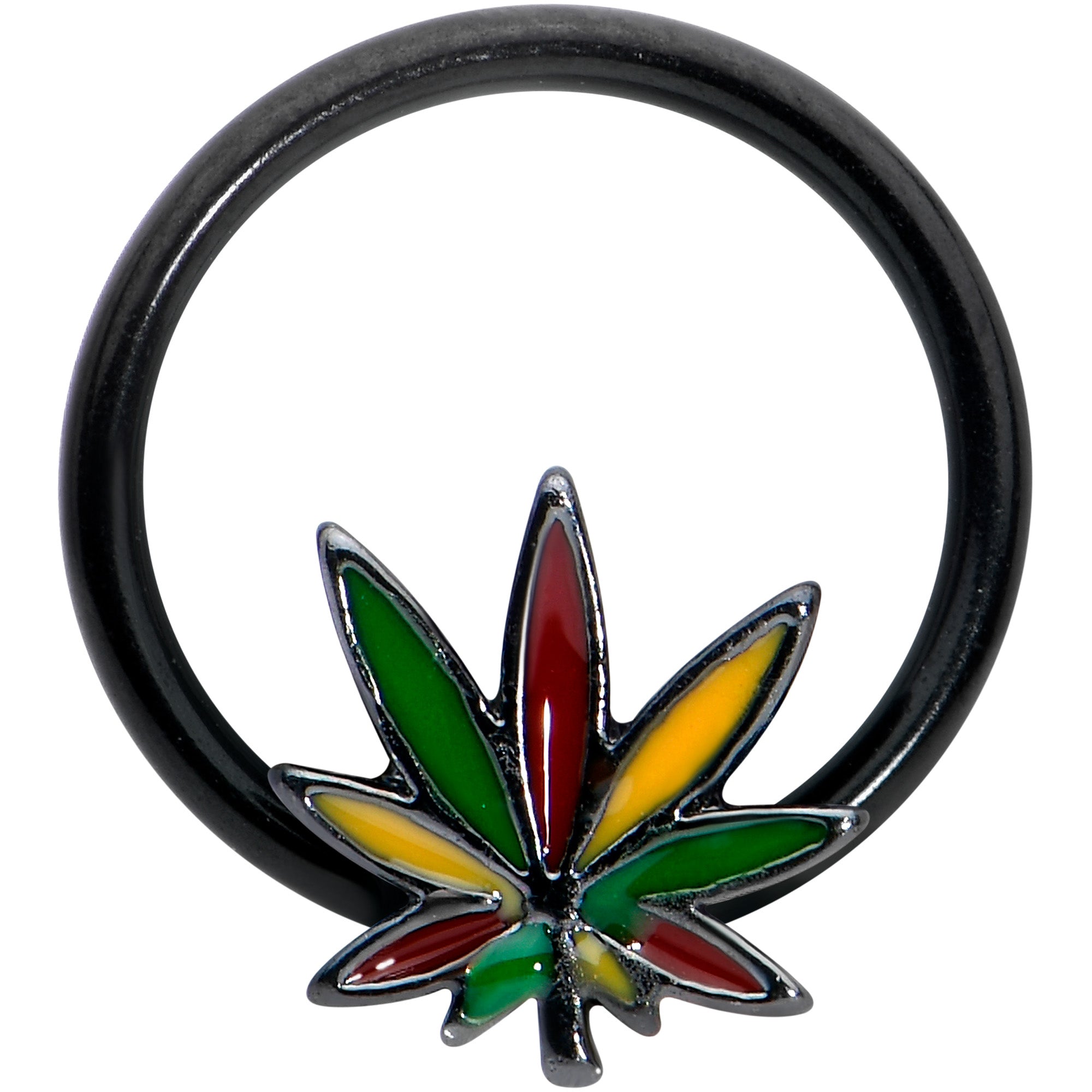 16 Gauge 3/8 Black Multicolor Pot Leaf BCR Captive Bead Ring