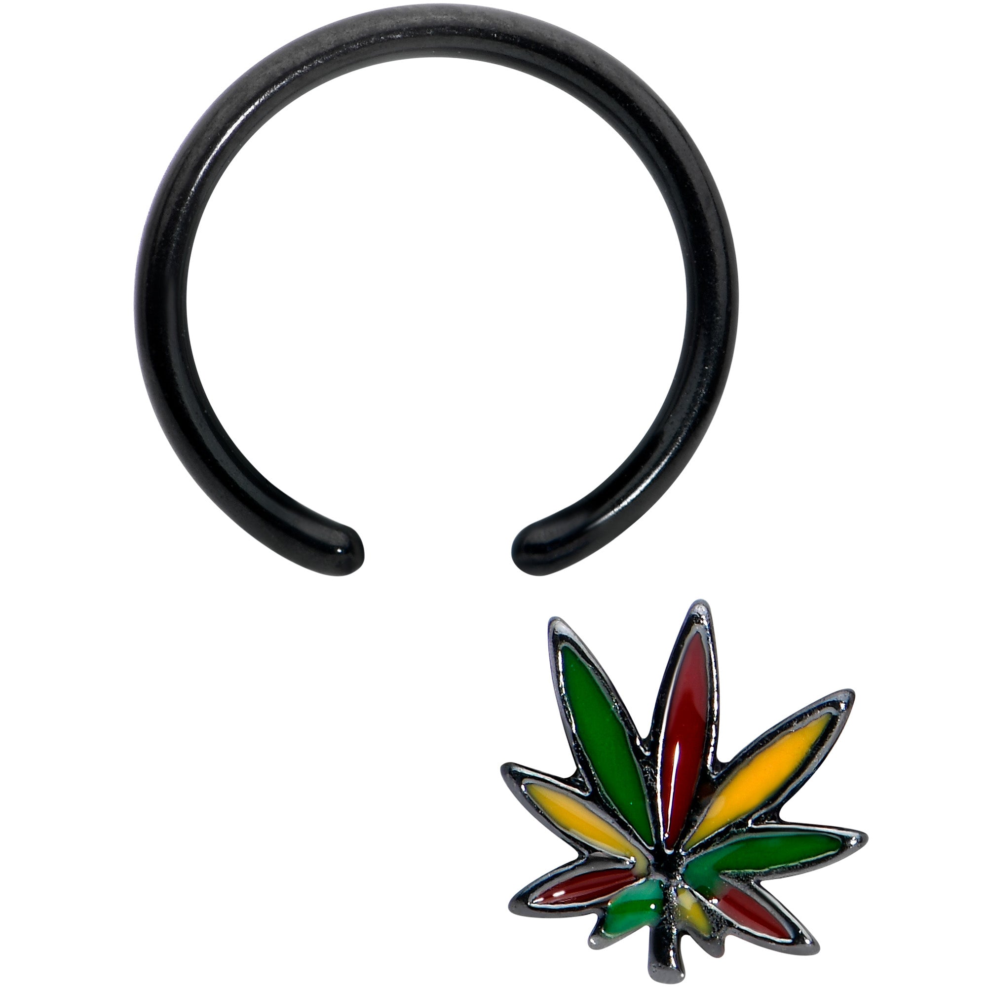 16 Gauge 3/8 Black Multicolor Pot Leaf BCR Captive Bead Ring