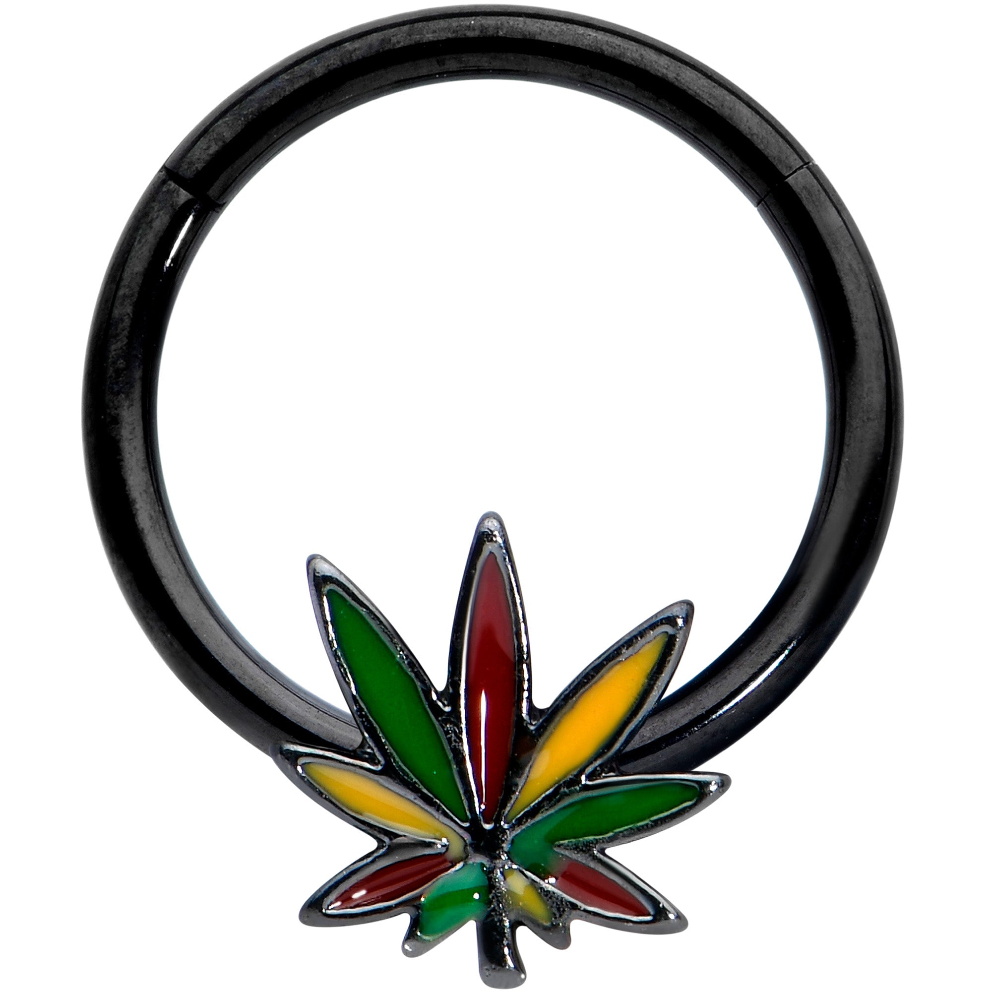 16 Gauge 5/16 Black Multicolor Pot Leaf Hinged Segment Ring