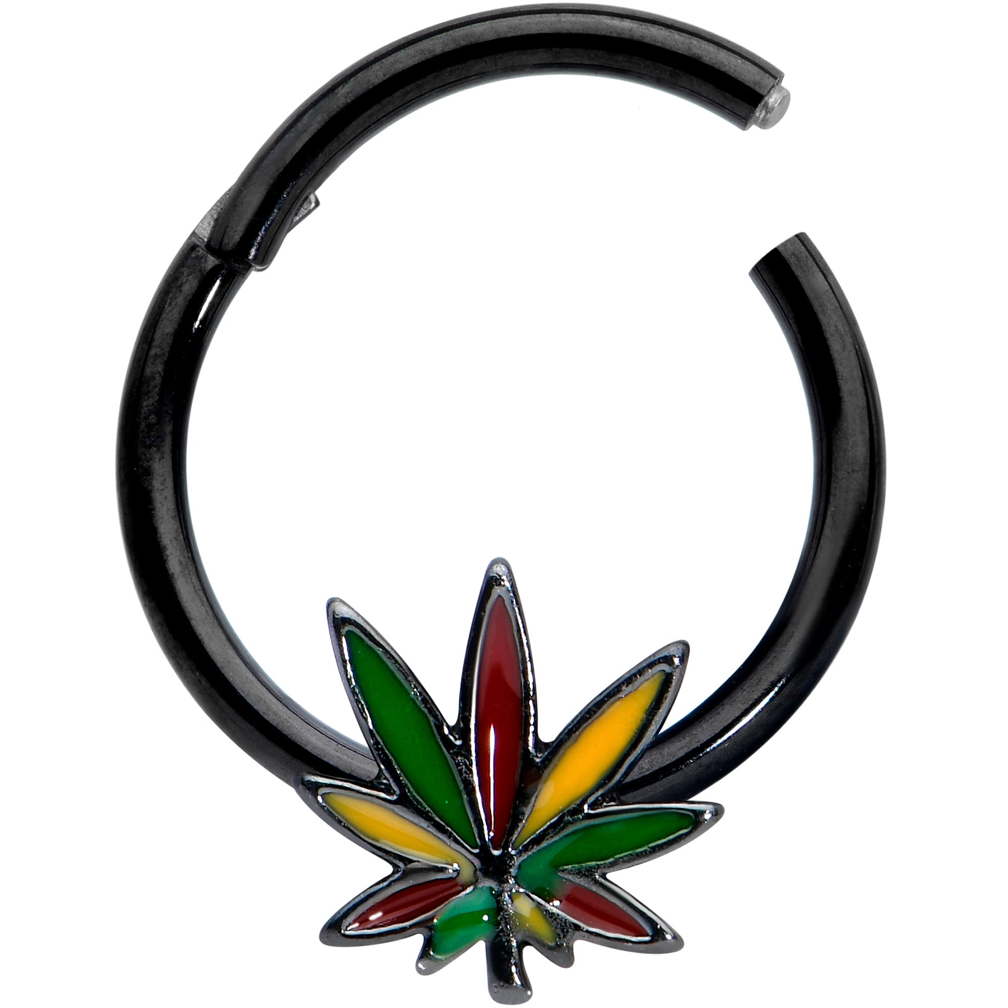 16 Gauge 5/16 Black Multicolor Pot Leaf Hinged Segment Ring