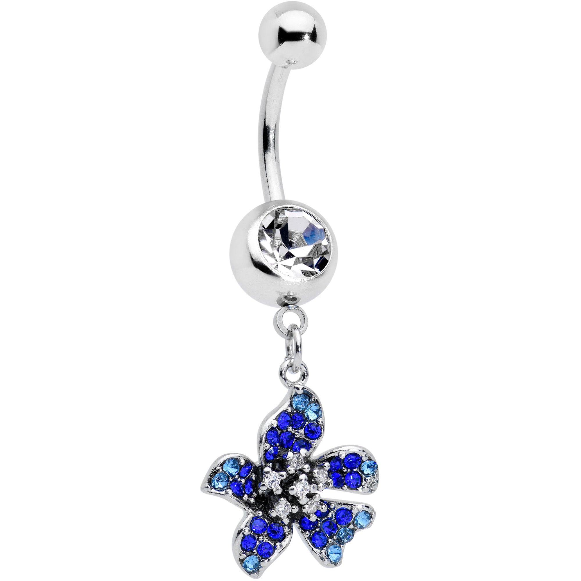 Clear Blue Gem Evening Flower Dangle Belly Ring