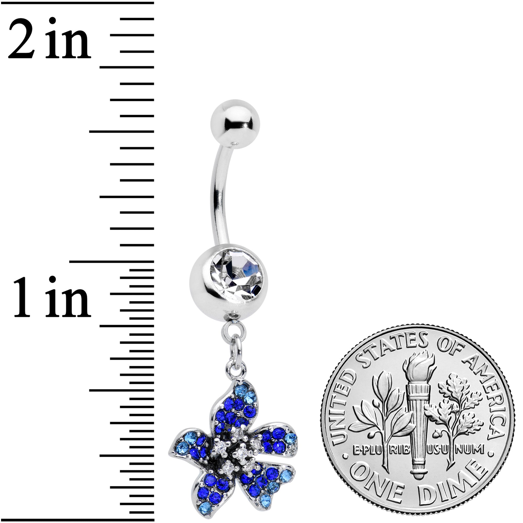 Clear Blue Gem Evening Flower Dangle Belly Ring