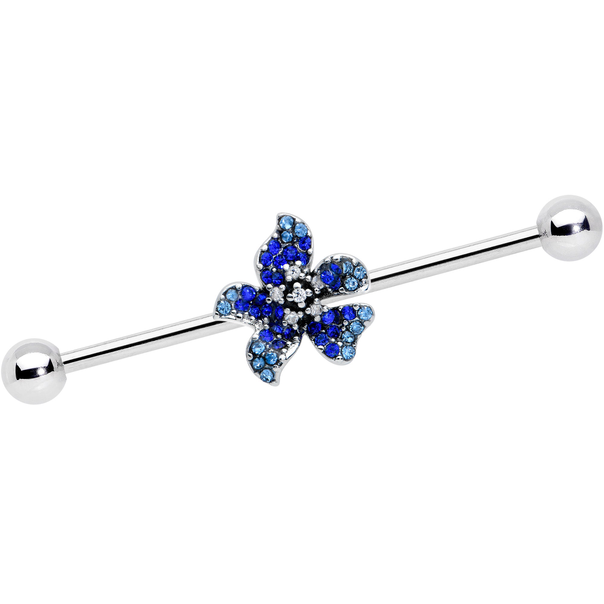 14 Gauge Clear Blue Gem Evening Flower Industrial Barbell 38mm