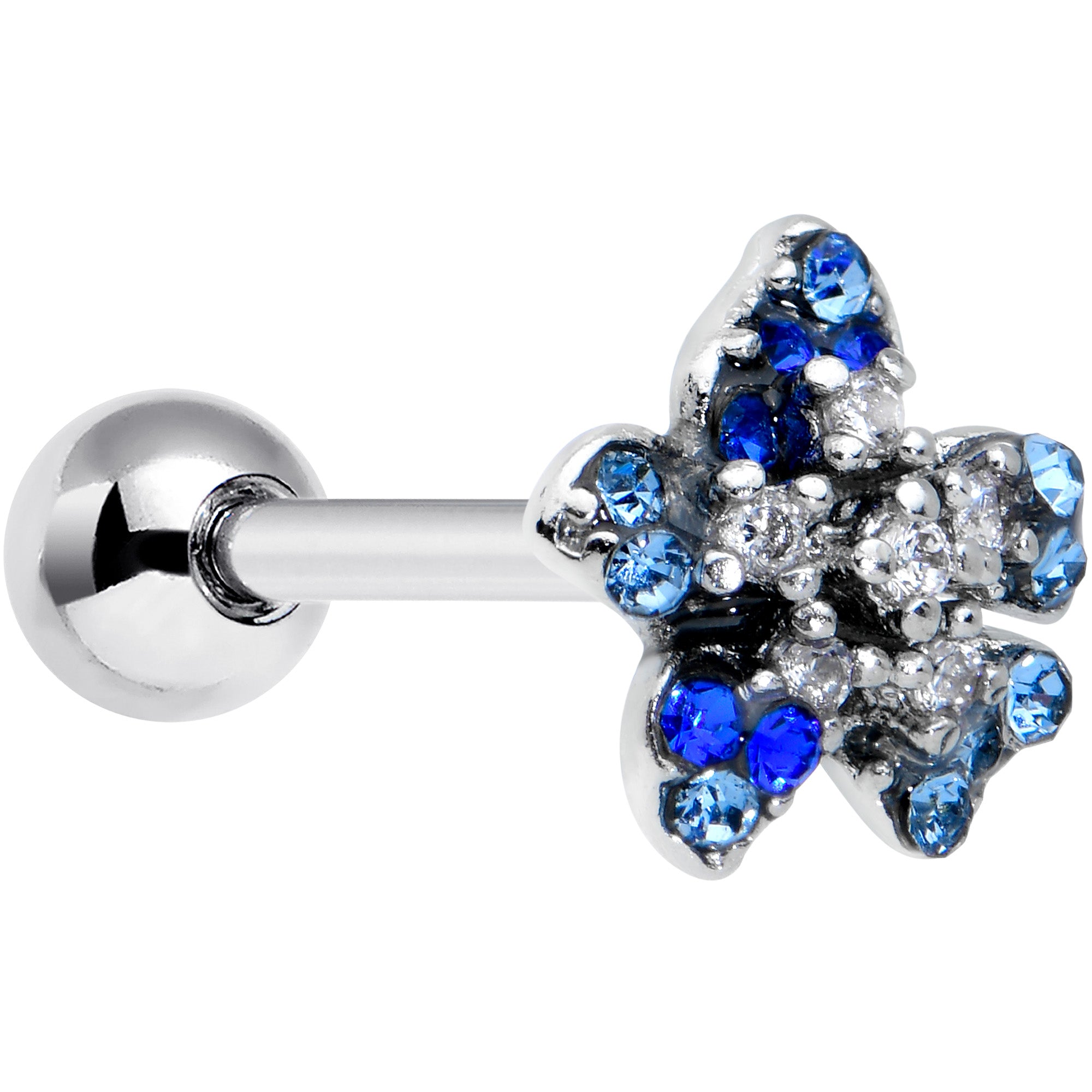 16 Gauge 1/4 Clear Blue Gem Evening Flower Cartilage Tragus Earring