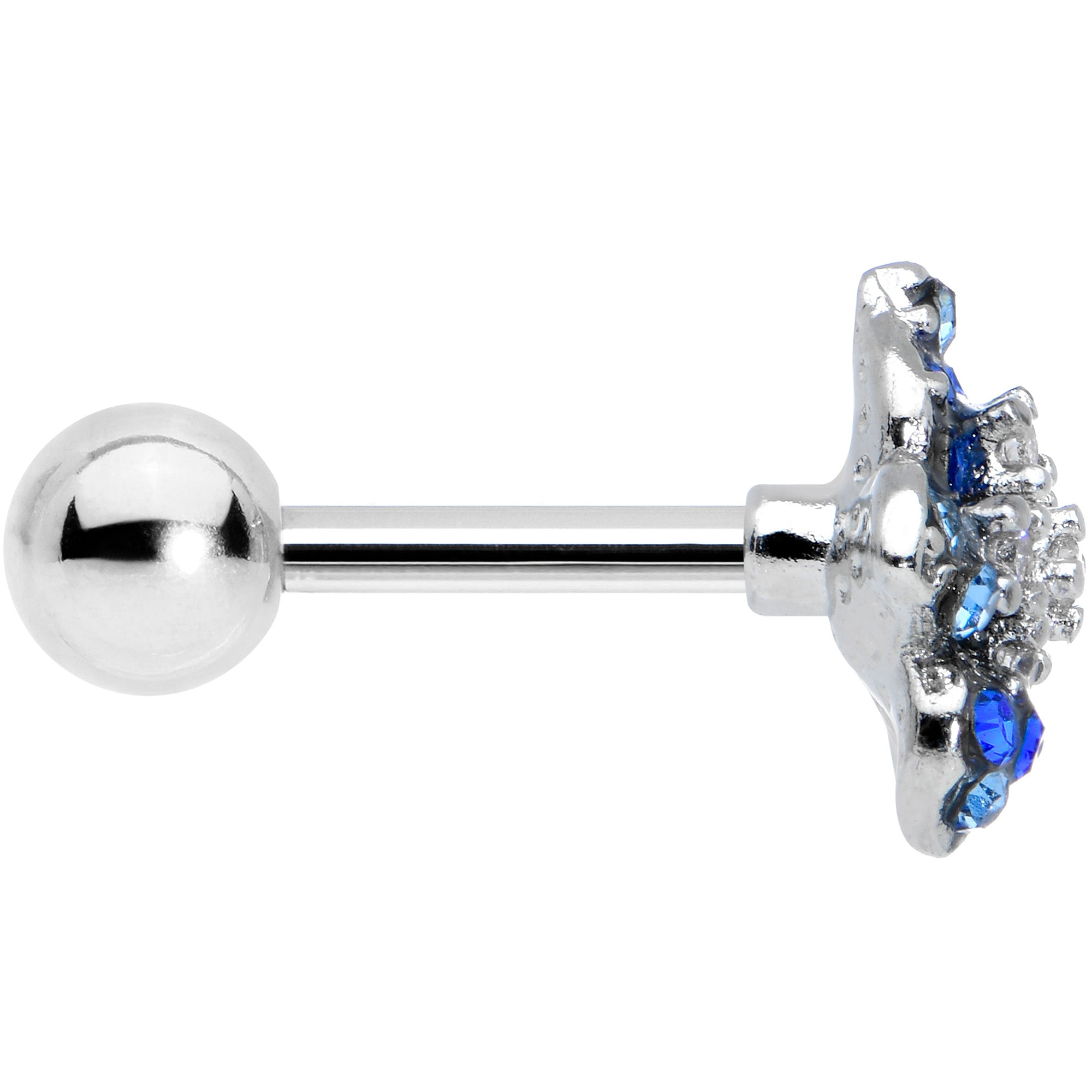 16 Gauge 1/4 Clear Blue Gem Evening Flower Cartilage Tragus Earring