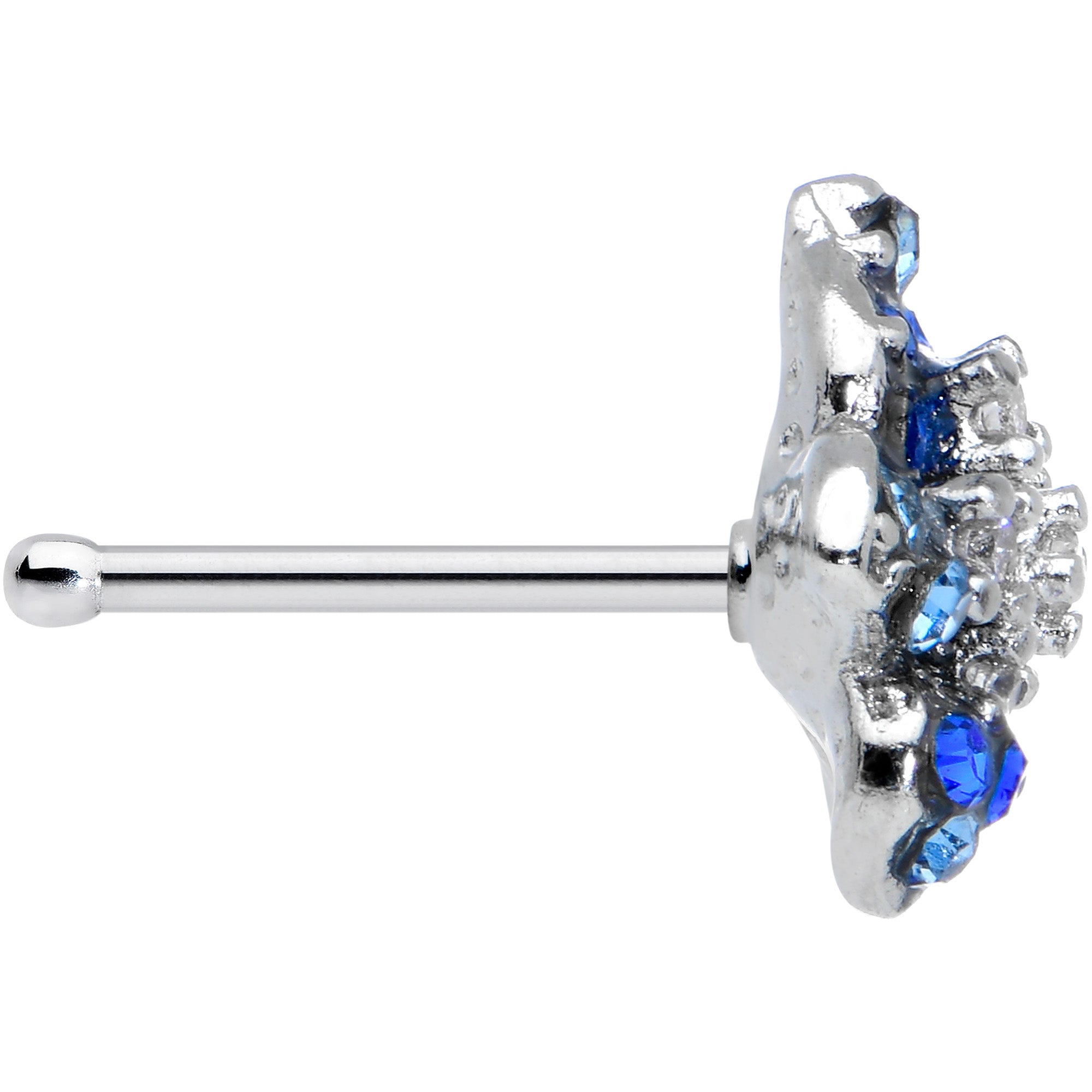 20 Gauge 1/4 Clear Blue Gem Evening Flower Nose Bone