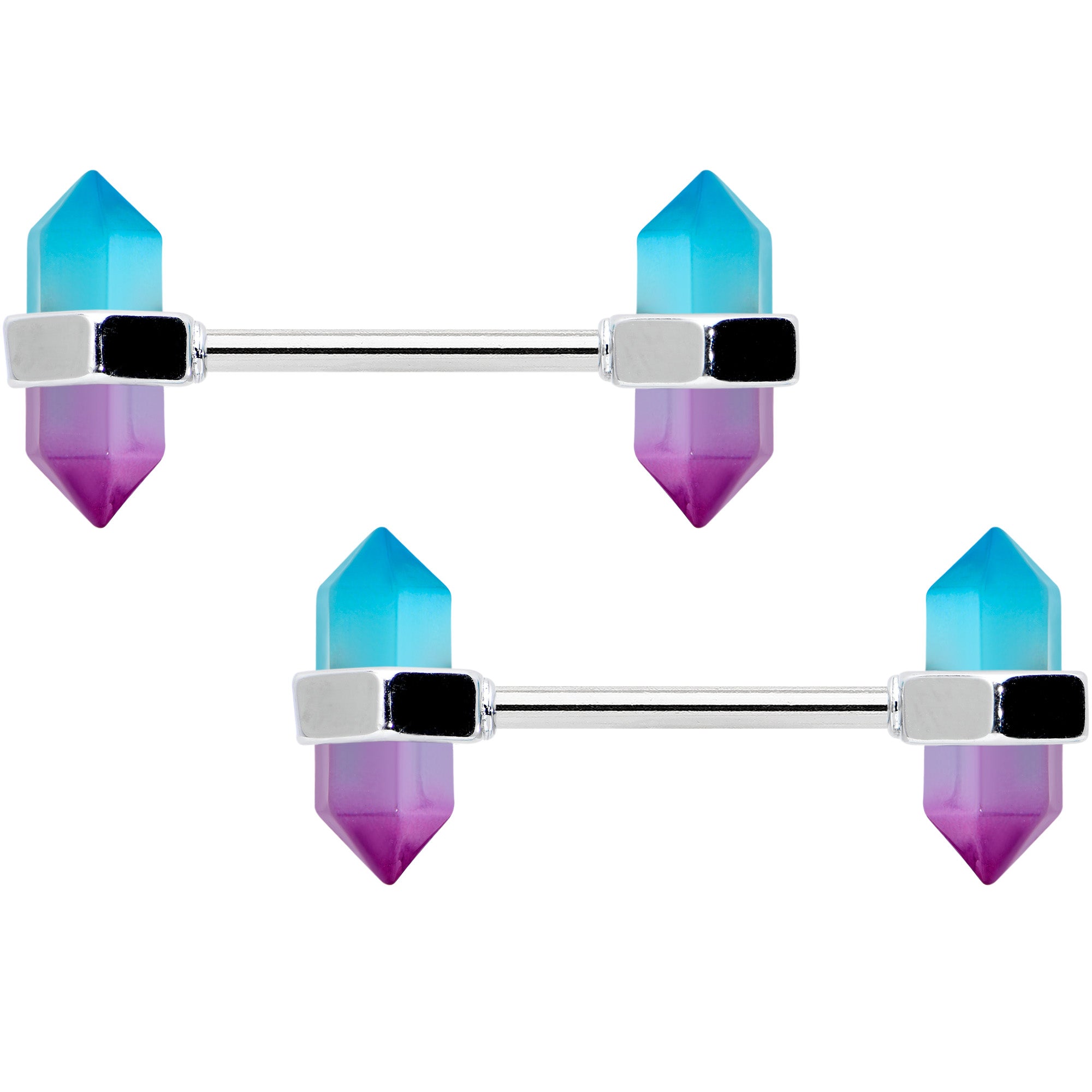 14 Gauge 9/16 Purple Ombre Tourmaline Natural Stone Barbell Nipple Ring Set