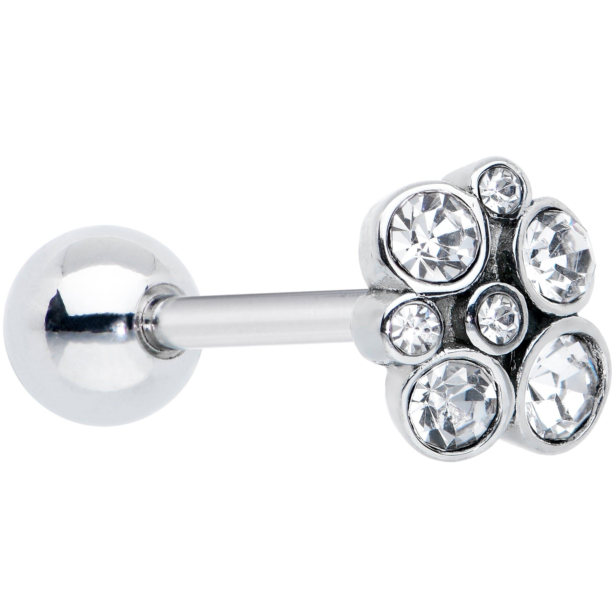 Clear CZ Gem Cluster Top Barbell Tongue Ring