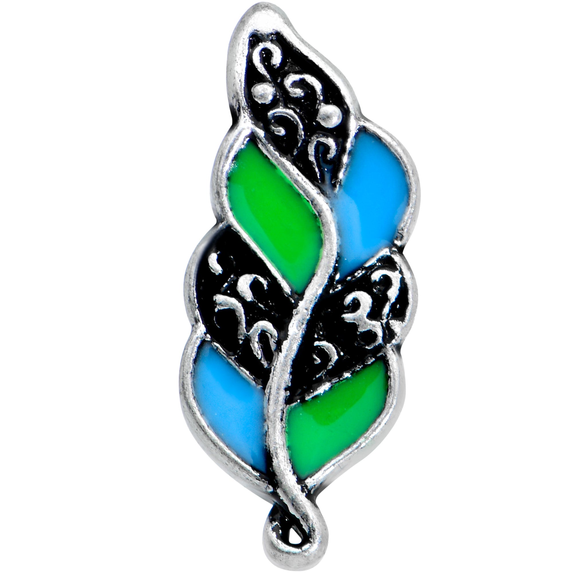 16 Gauge 1/4 Filigree Blue Green Leaves Labret Monroe Tragus