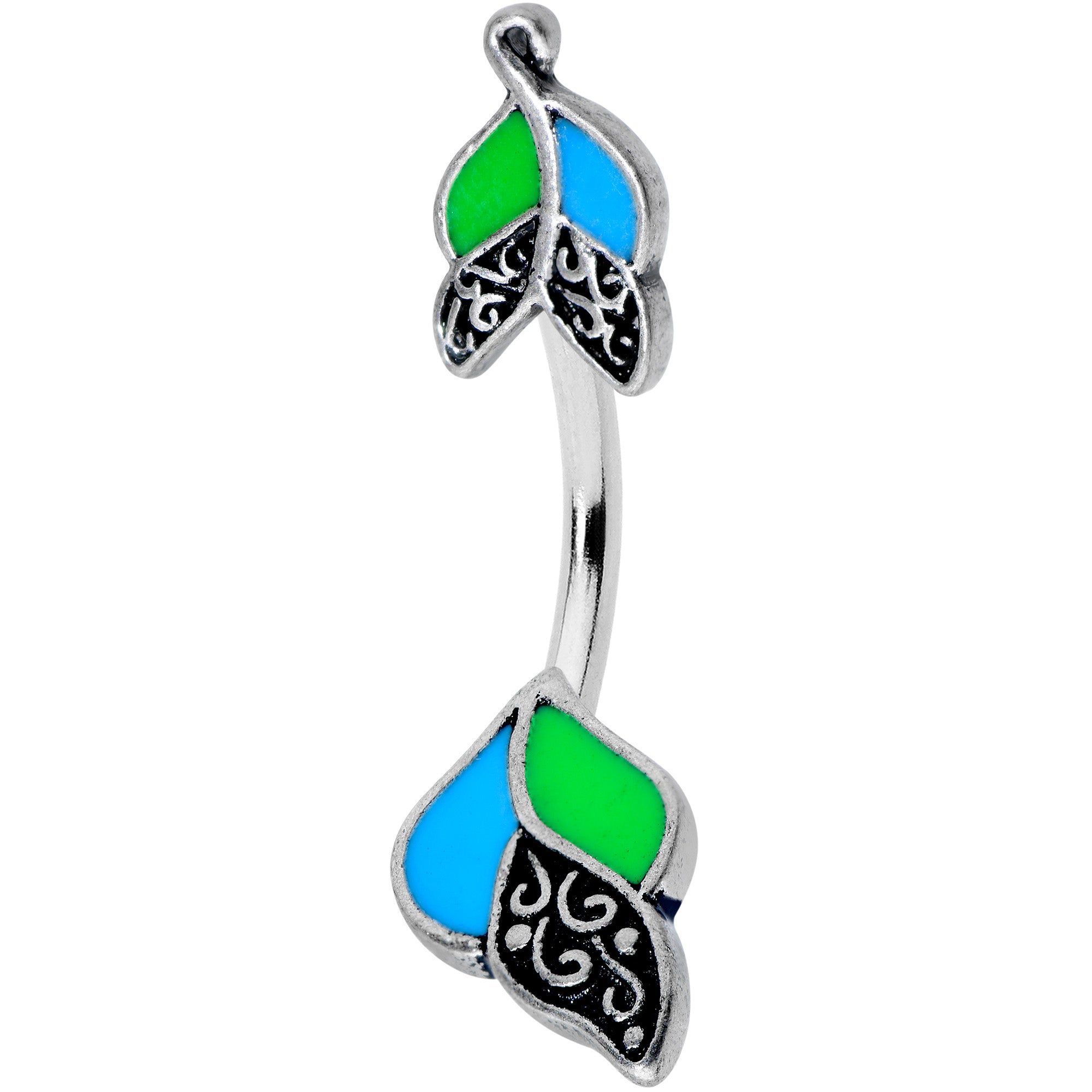 Fligree Blue Green Leaves Double Mount Belly Ring