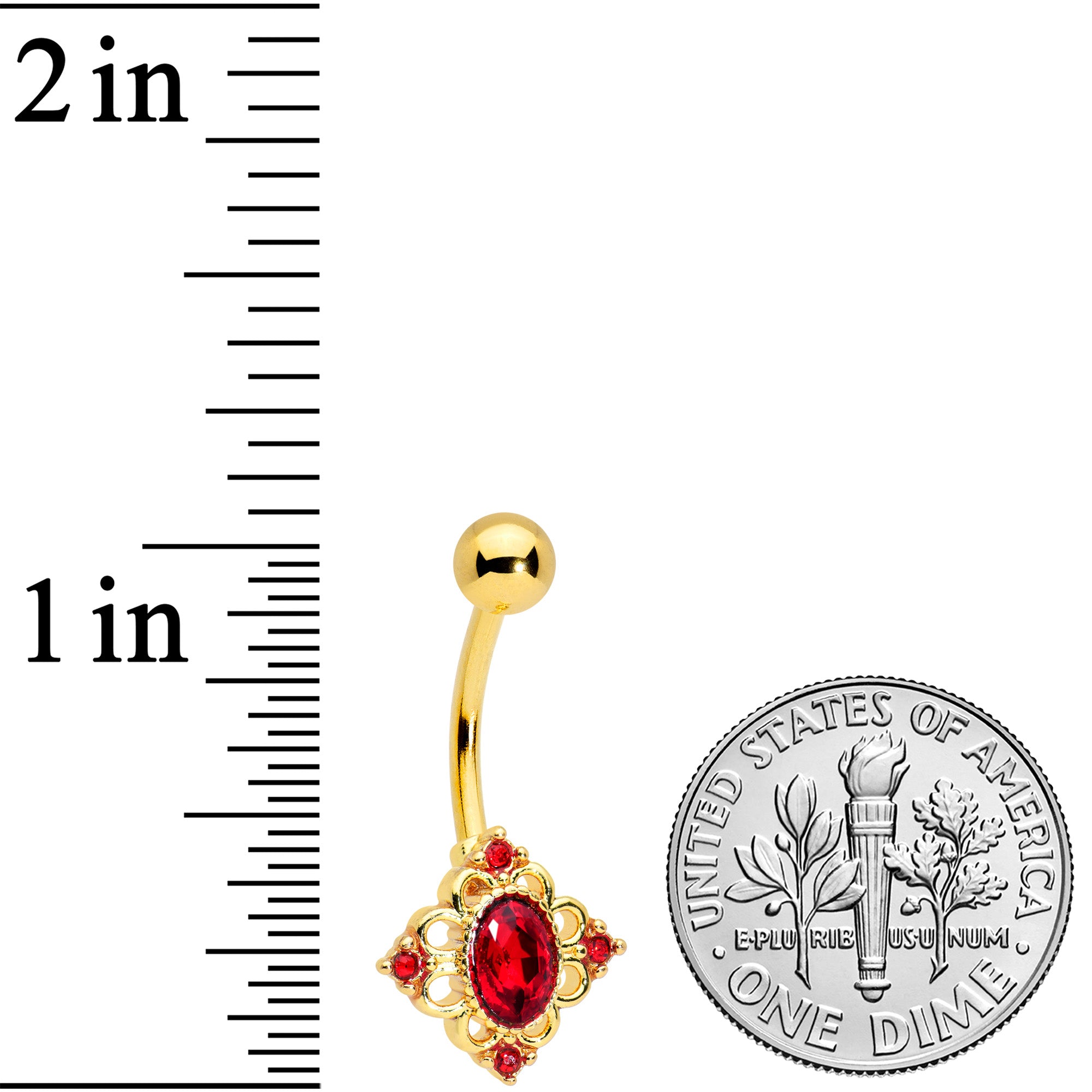 Red Gem Gold Tone Rich Regal Rhombus Belly Ring