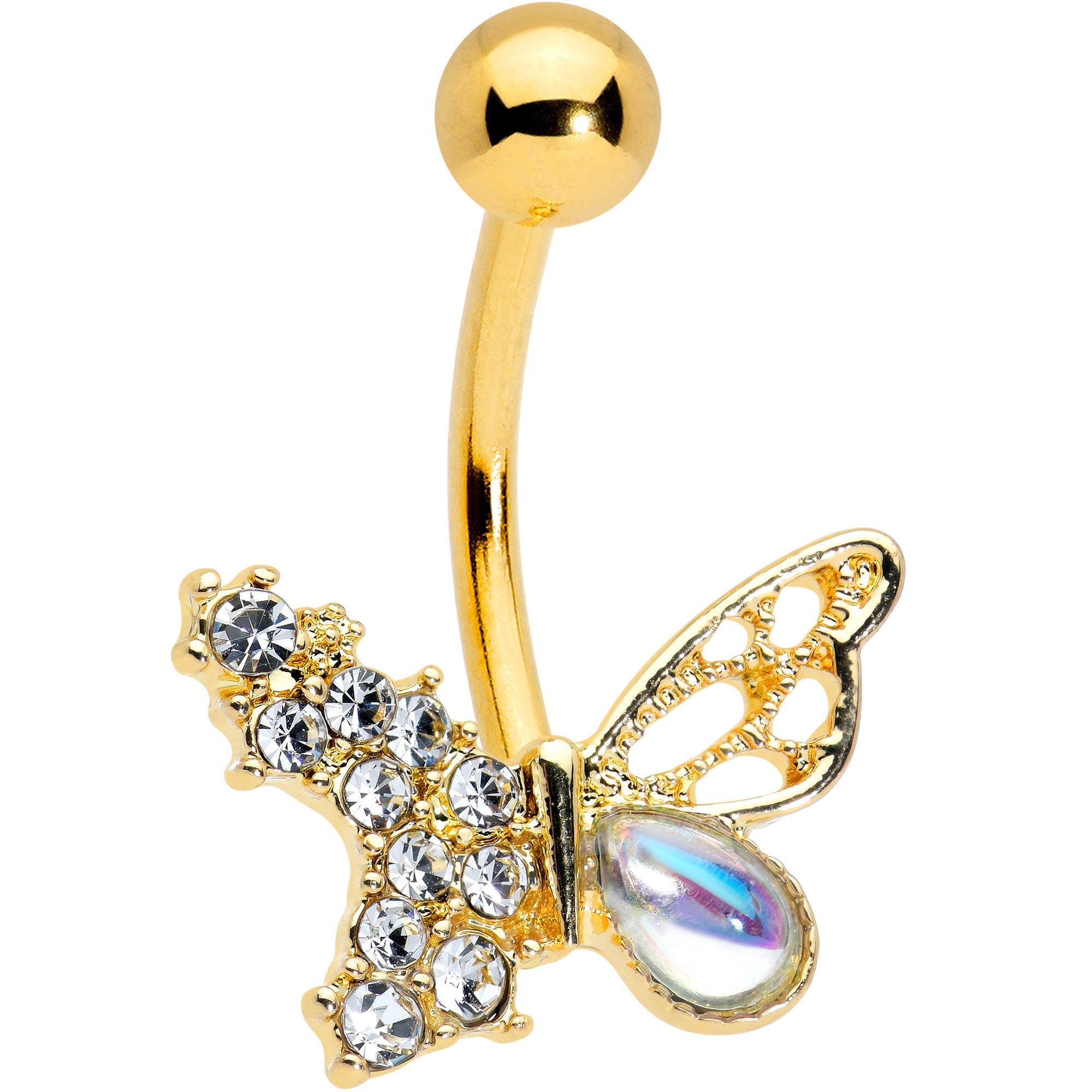 Clear Aurora Gem Gold Tone Super Glam Butterfly Belly Ring