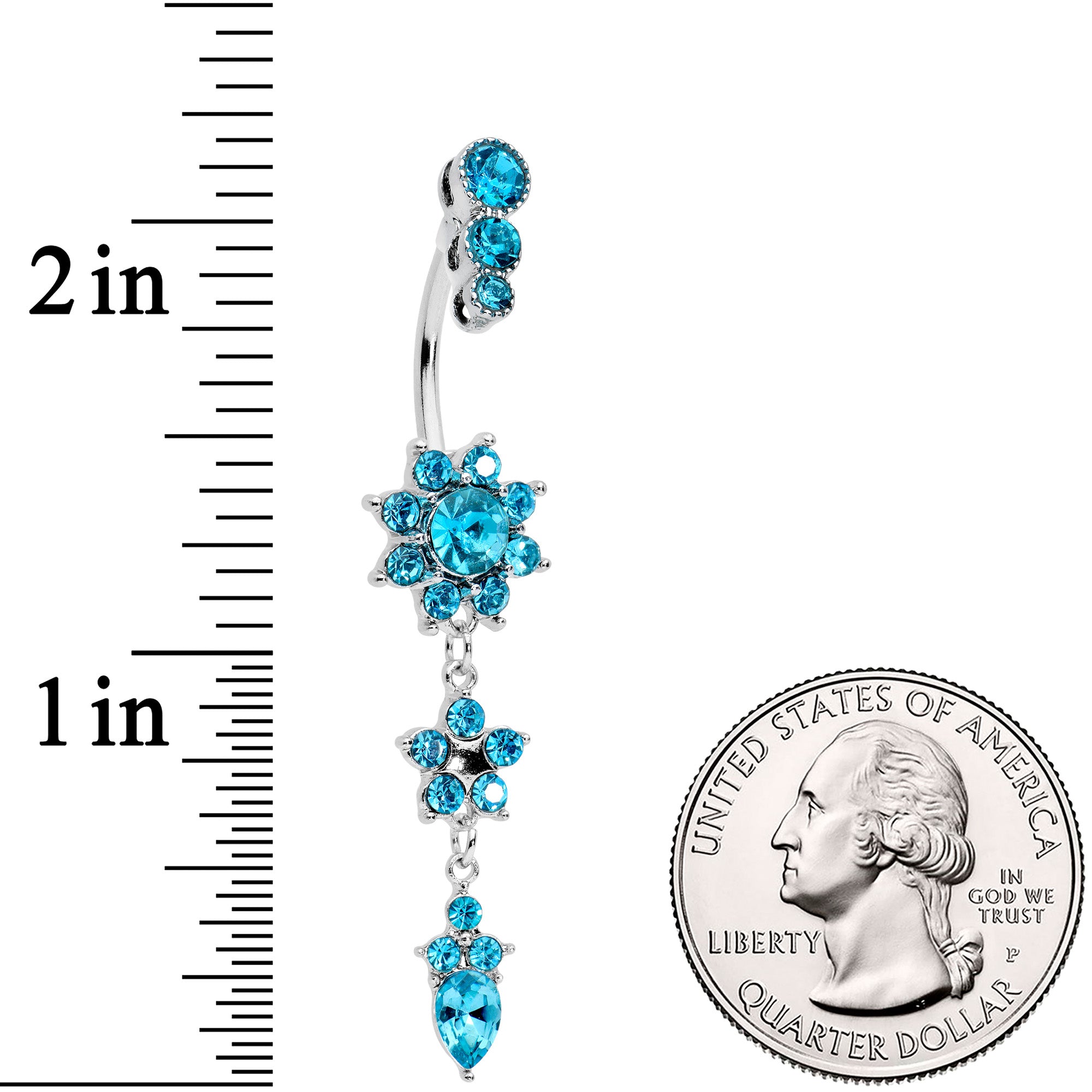 Blue Gem Triple Top Double Flower Drop Dangle Belly Ring