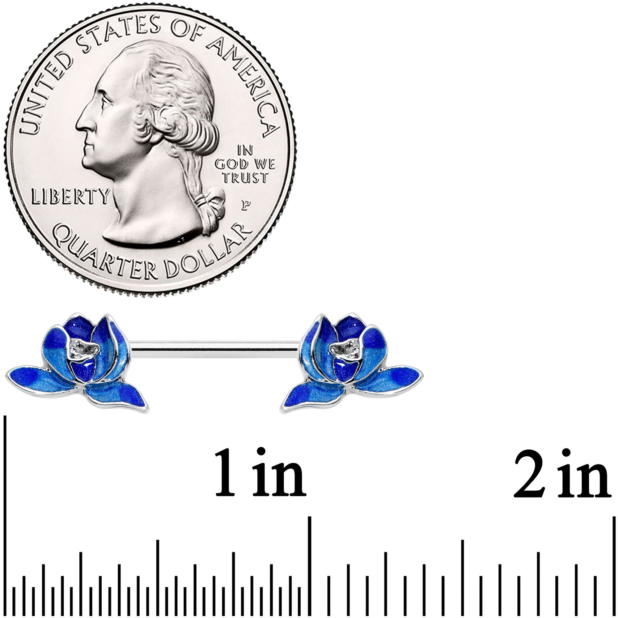 14 Gauge 9/16 Lovely Blue Lotus Flowers Barbell Nipple Ring Set