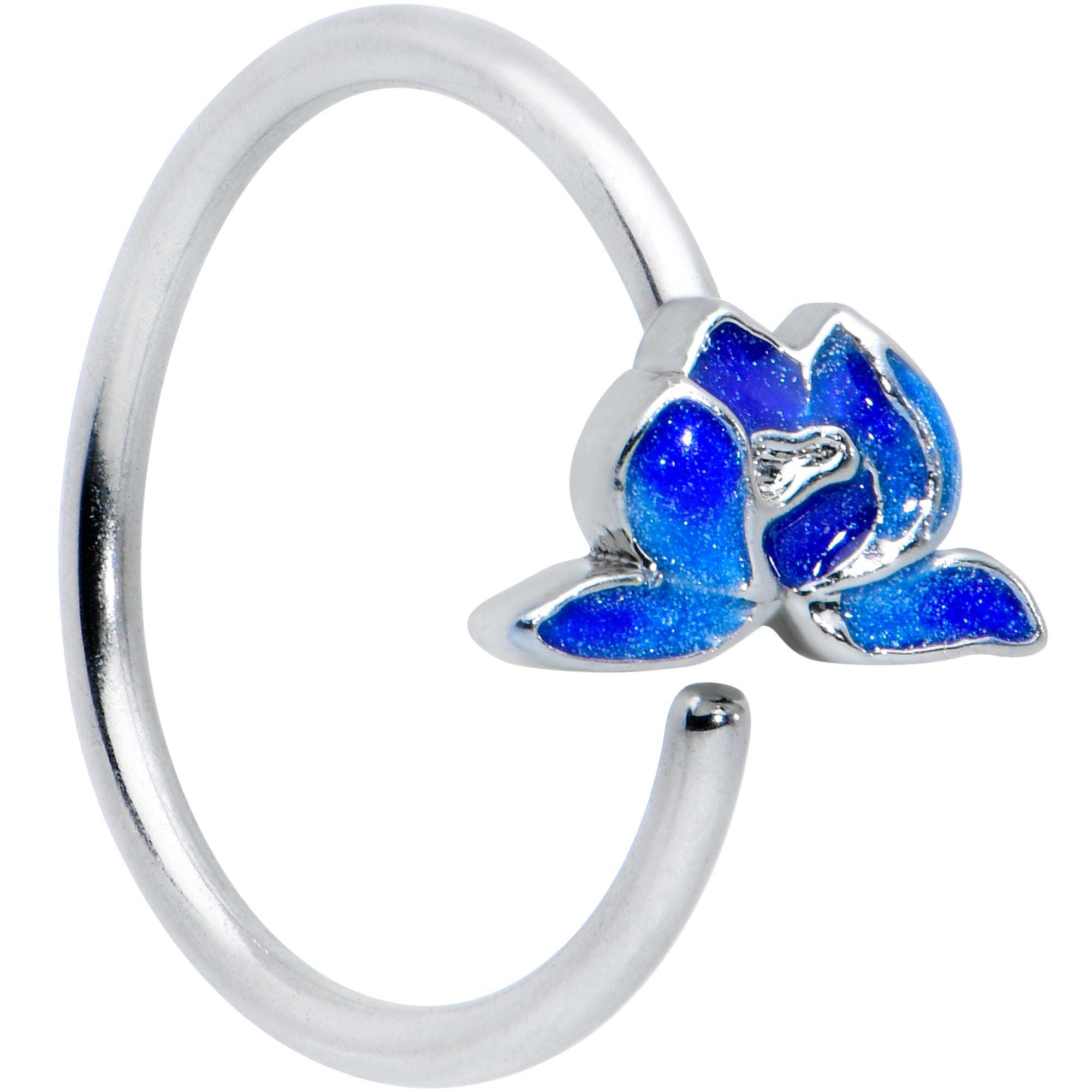 18 Gauge 3/8 Lovely Blue Lotus Flower Nose Hoop